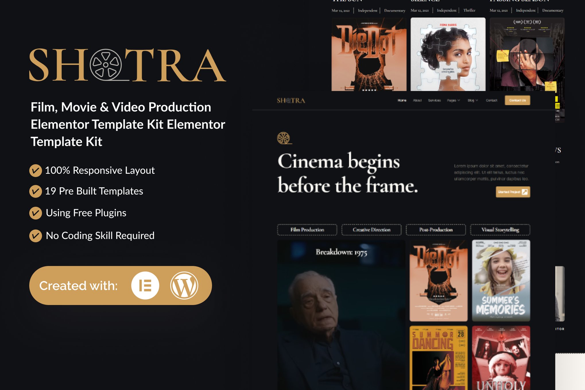 Shotra - Film, Movie & Video Production Elementor Template Kit template kit cover image