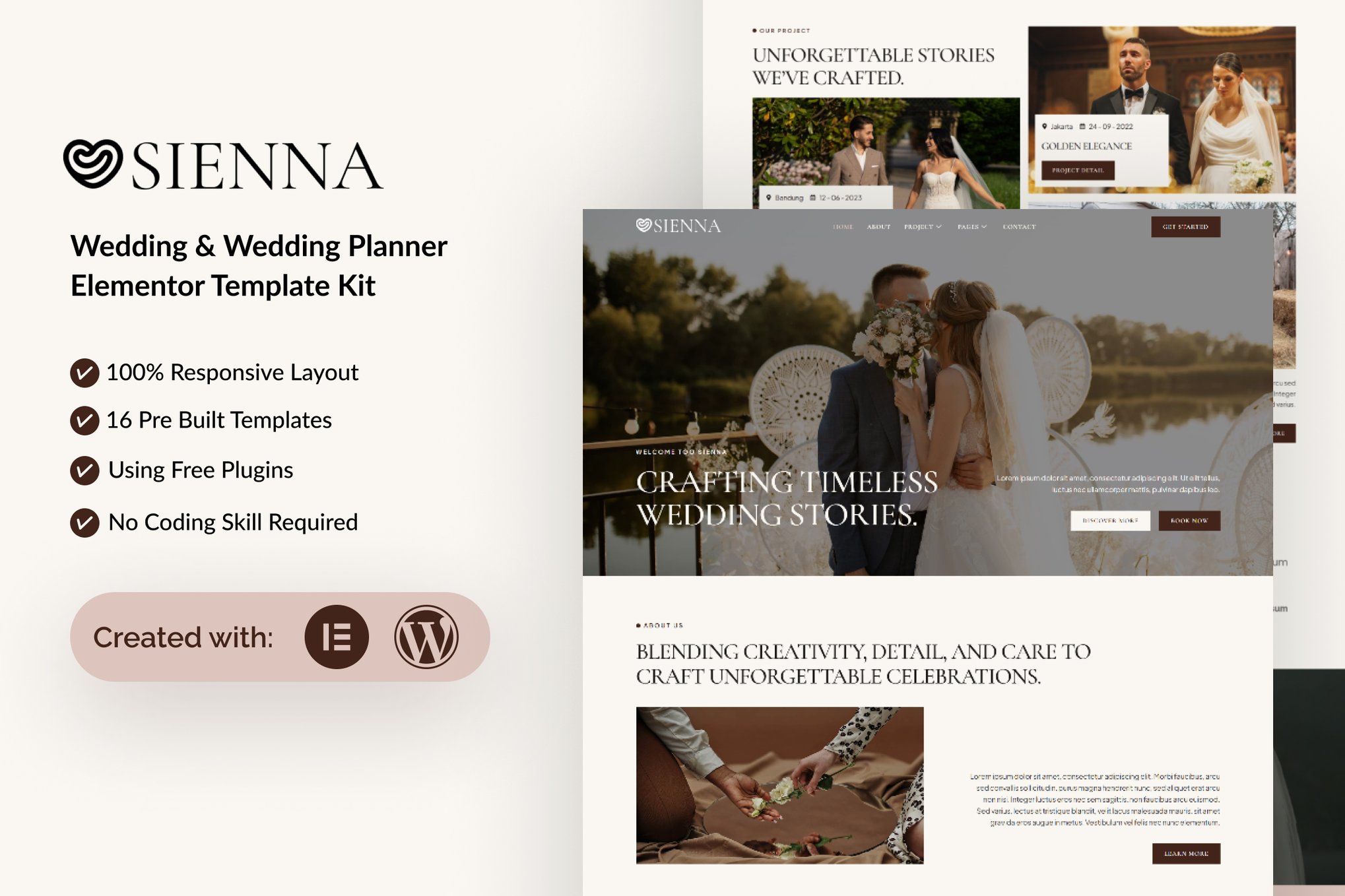 Sienna - Wedding Planner Elementor Template Kit template kit cover image
