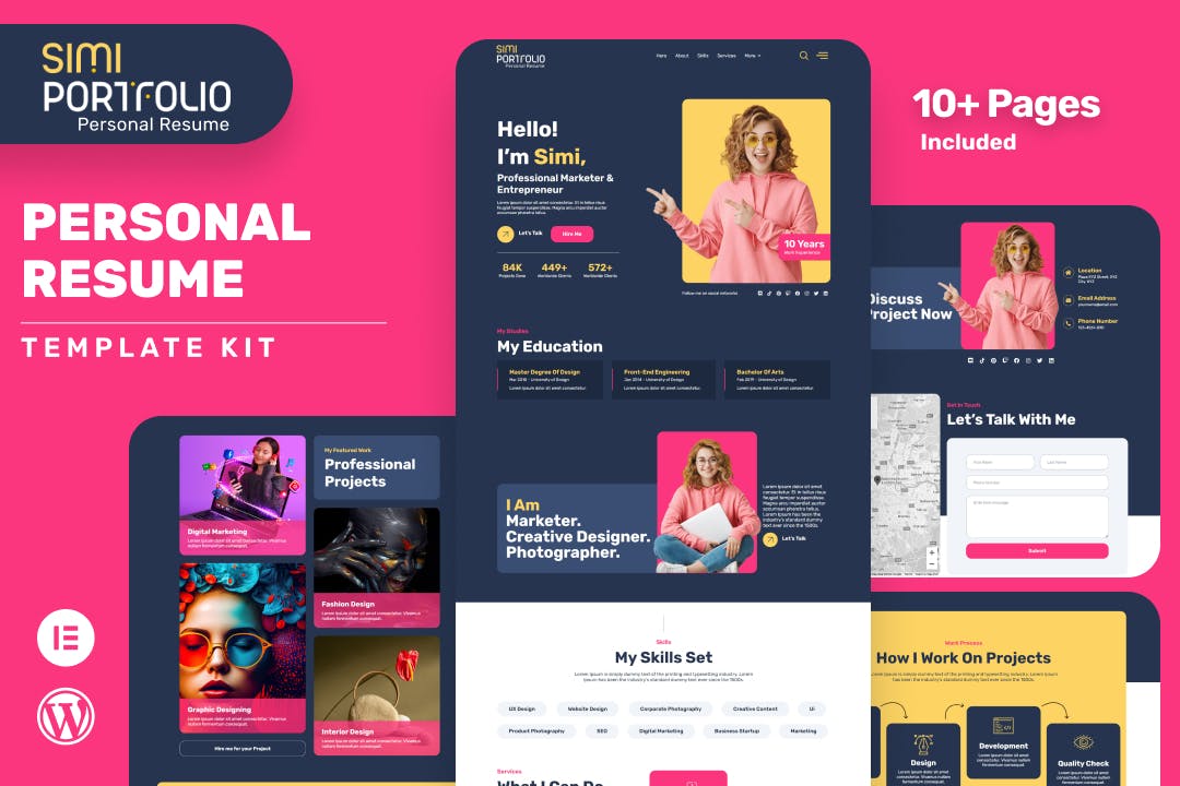 Simi– Personal Portfolio & Resume Elementor Template Kit template kit cover image