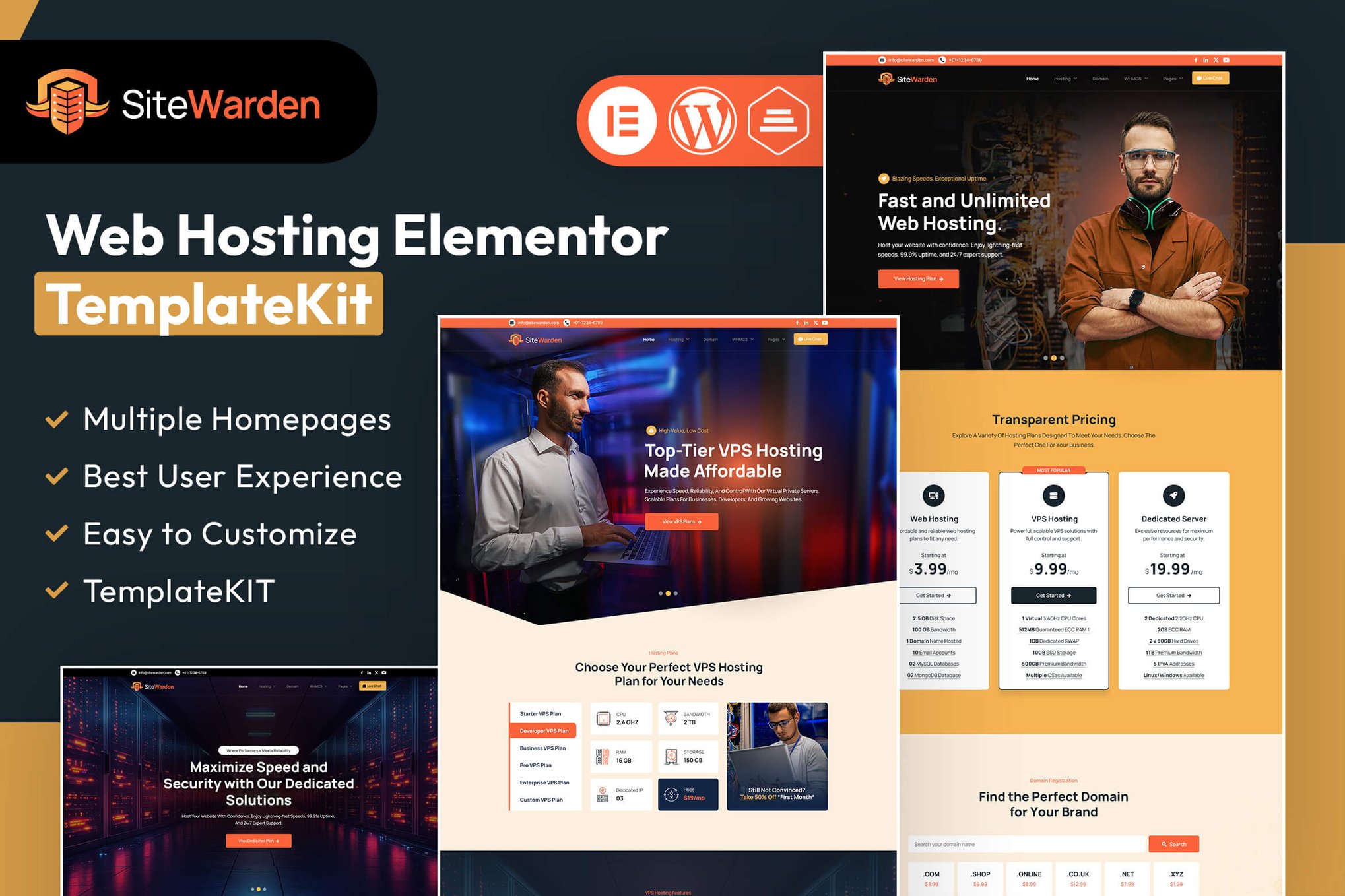 SiteWarden - Web Hosting Elementor Template Kit template kit cover image