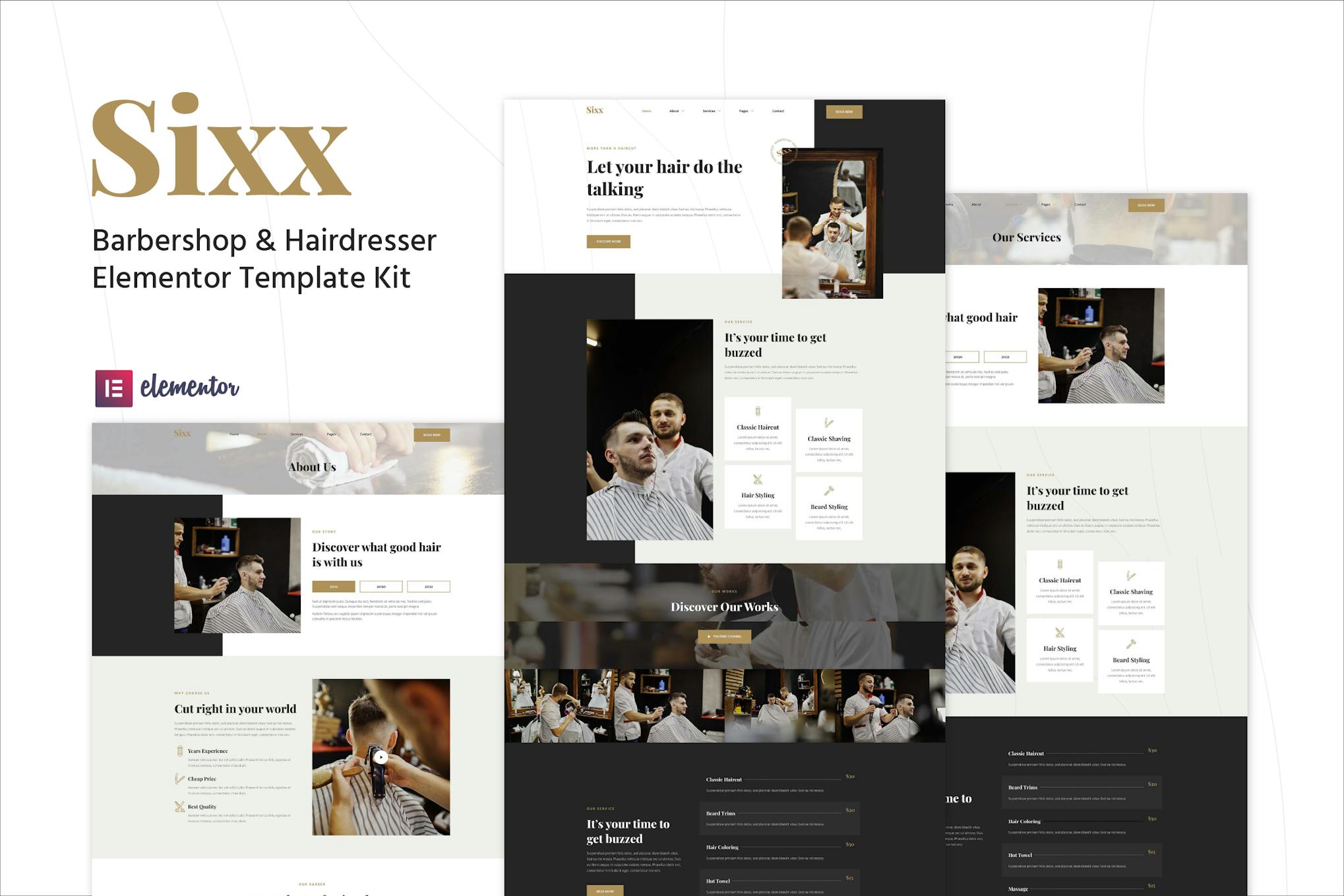 Sixx - Barbershop & Hairdresser Elementor Template Kit template kit cover image