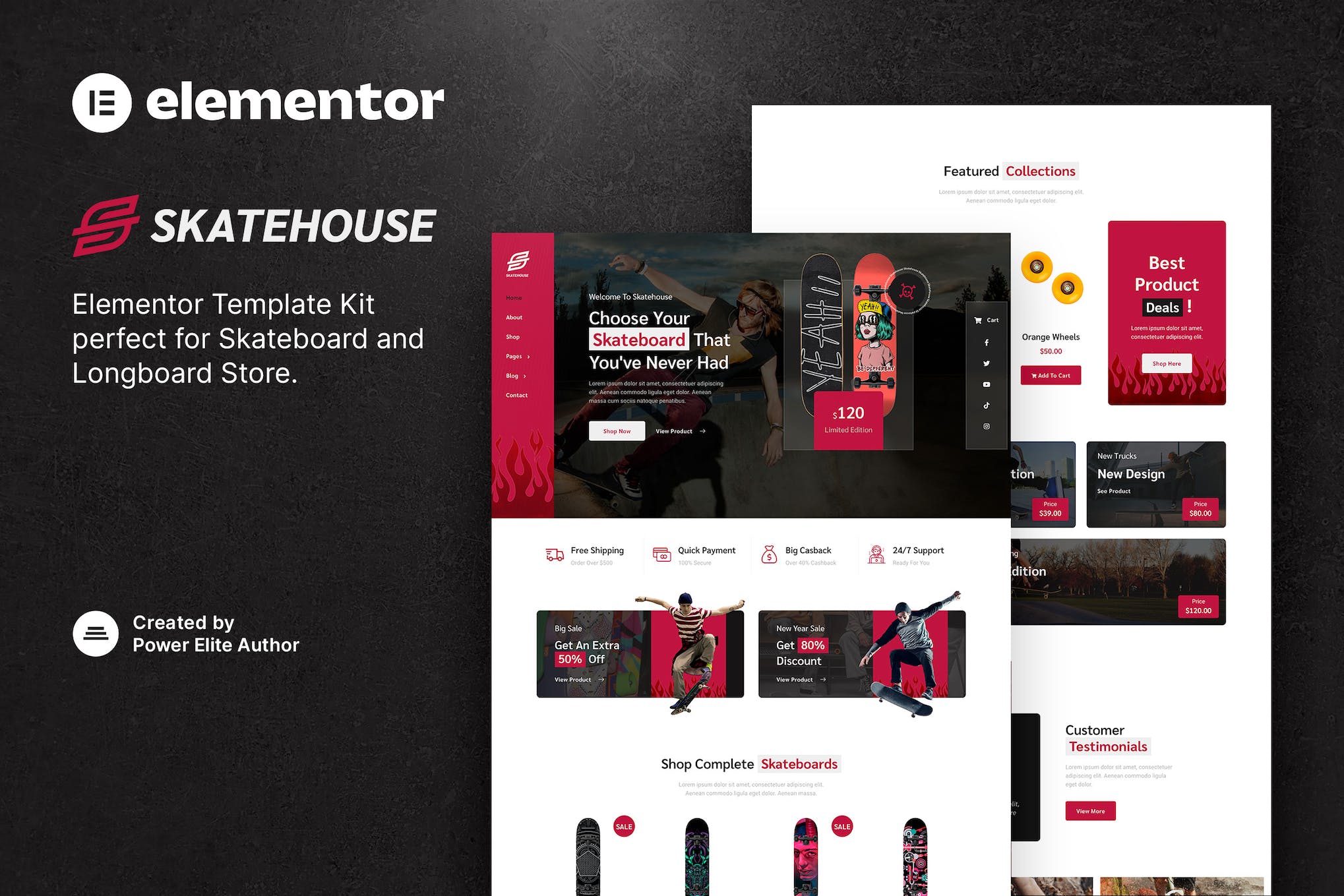 Skatehouse – Skateboard & Extreme Sport Shop Elementor Template Kit template kit cover image