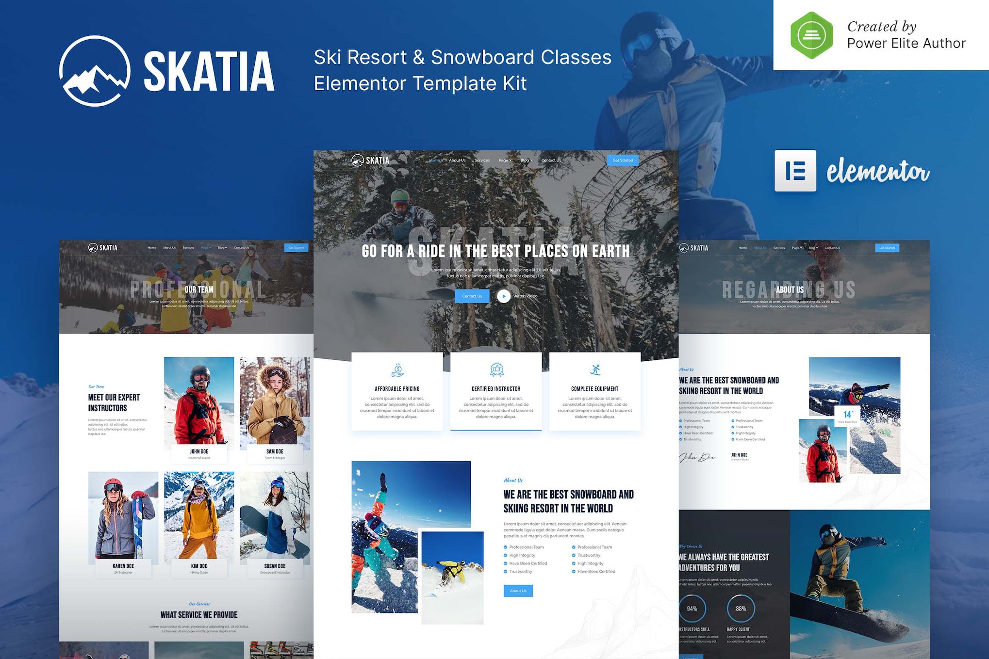 Skatia - Ski Resort & Snowboard Classes Elementor Template Kit template kit cover image
