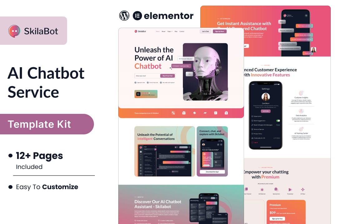 Skilabot - AI Chatbot Service Elementor Template Kit template kit cover image