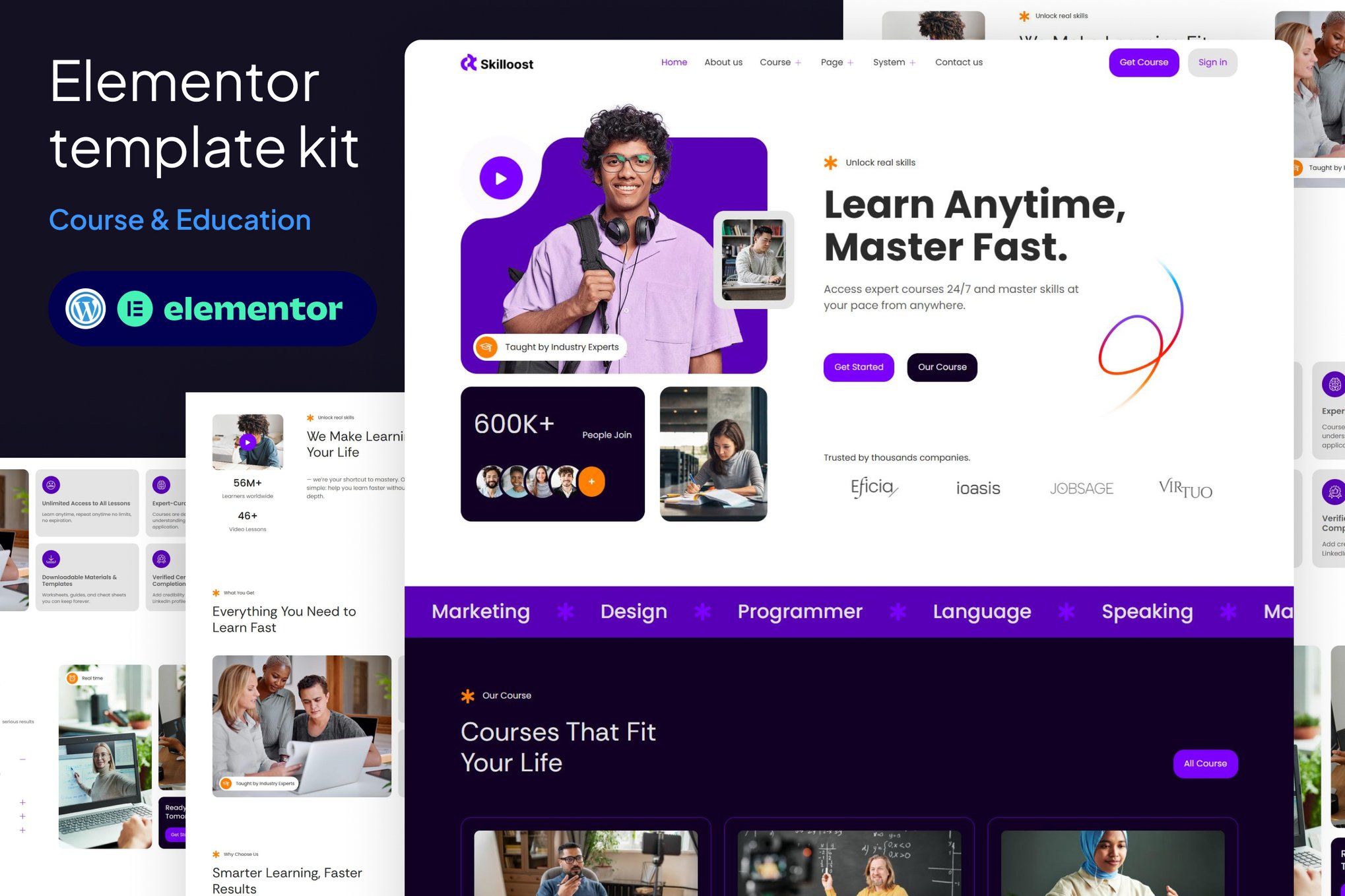 Skilloost - Ecourse & Education elementor Template kit template kit cover image
