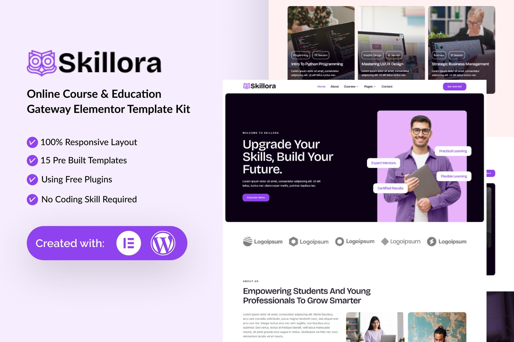 Skillora - Online Course & Edication Gateway Elementor Template Kit template kit cover image