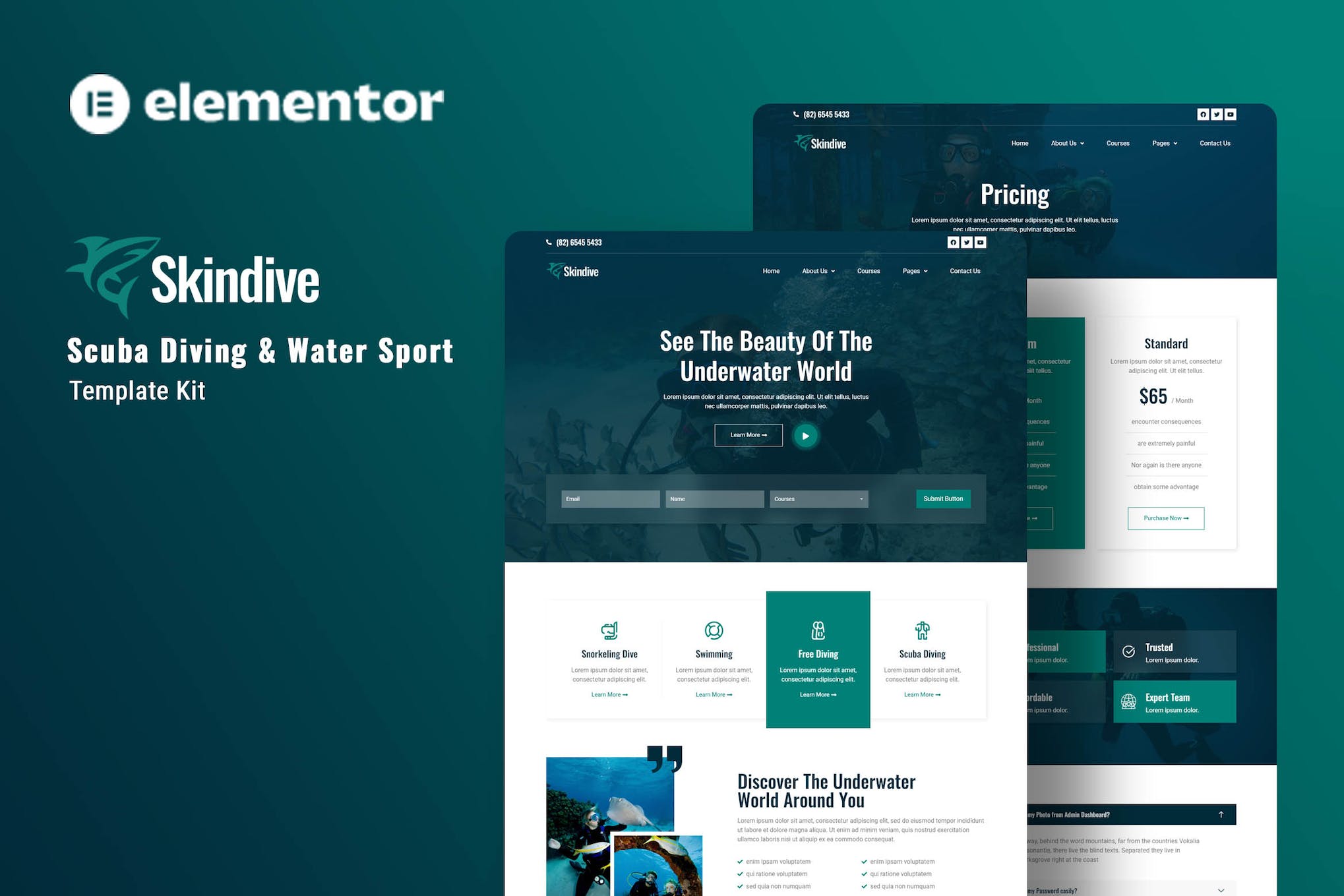Skindive - Scuba Diving & Water Sport Elementor Template Kit template kit cover image