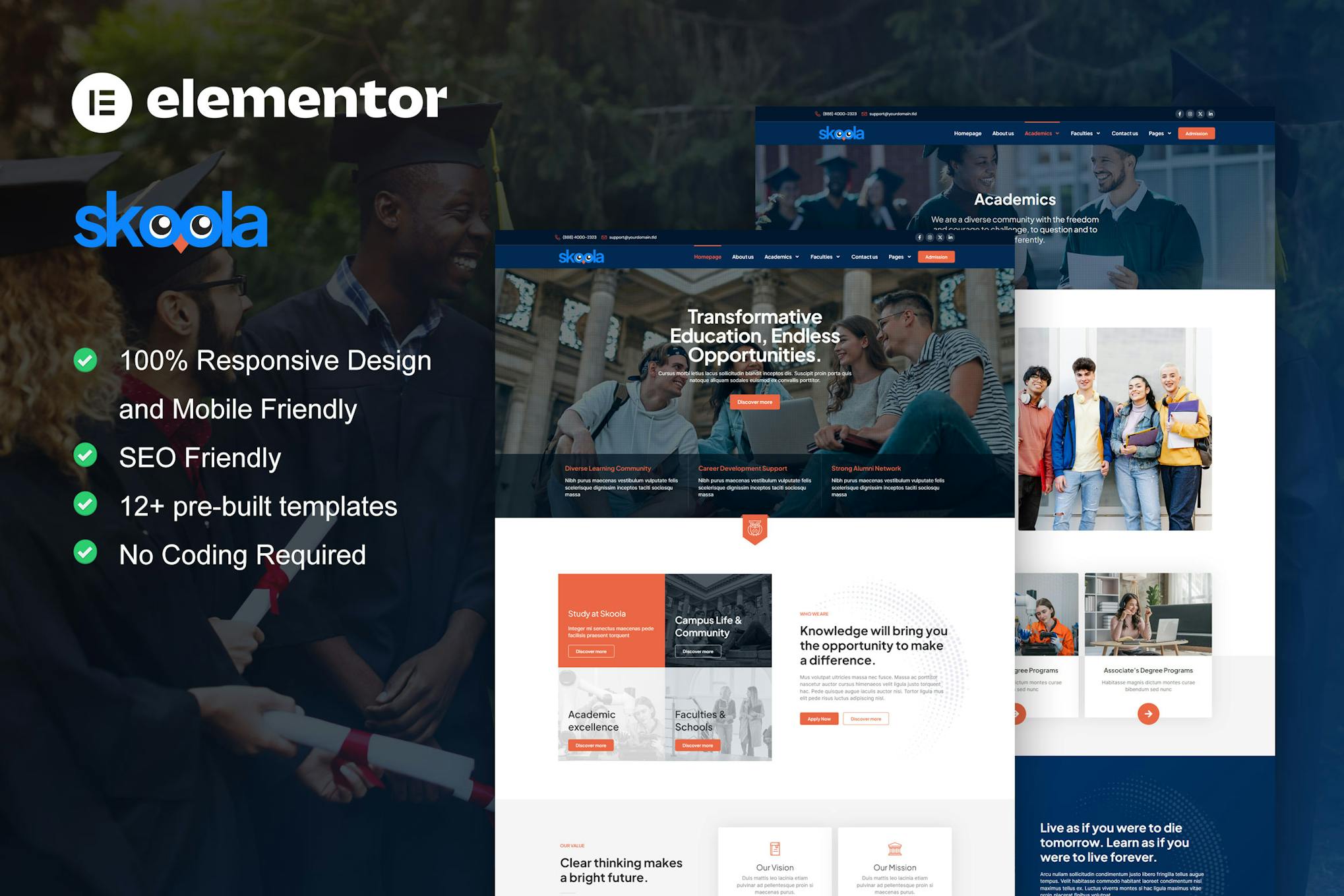 Skoola - University & School Elementor Pro Template Kit template kit cover image