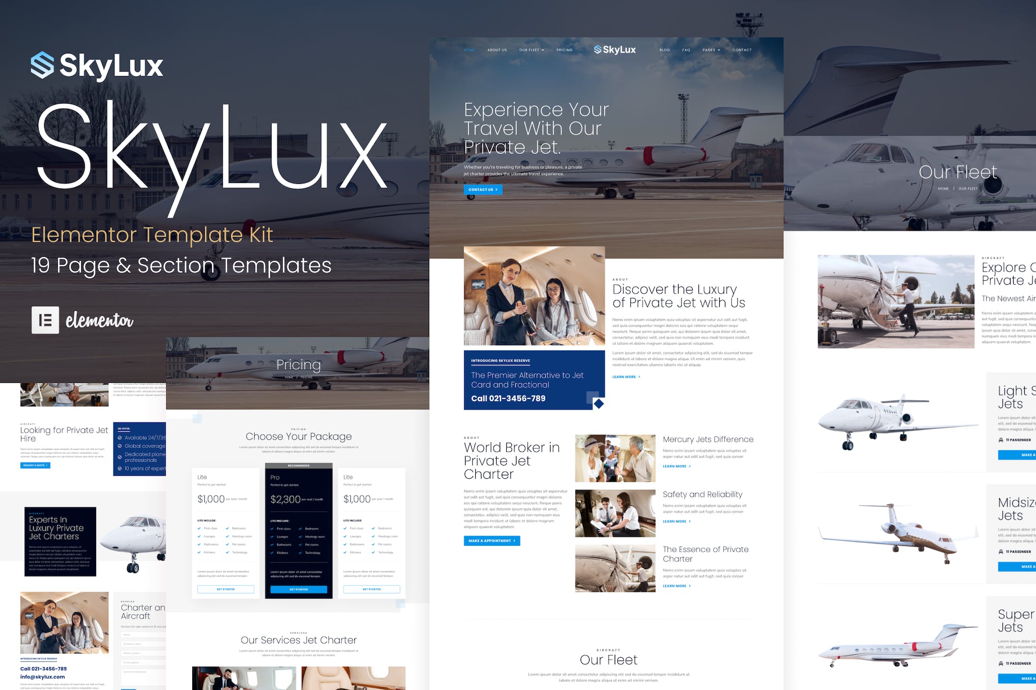 Skylux - Private Jet & Airplane Charter Company Elementor Template Kit template kit cover image