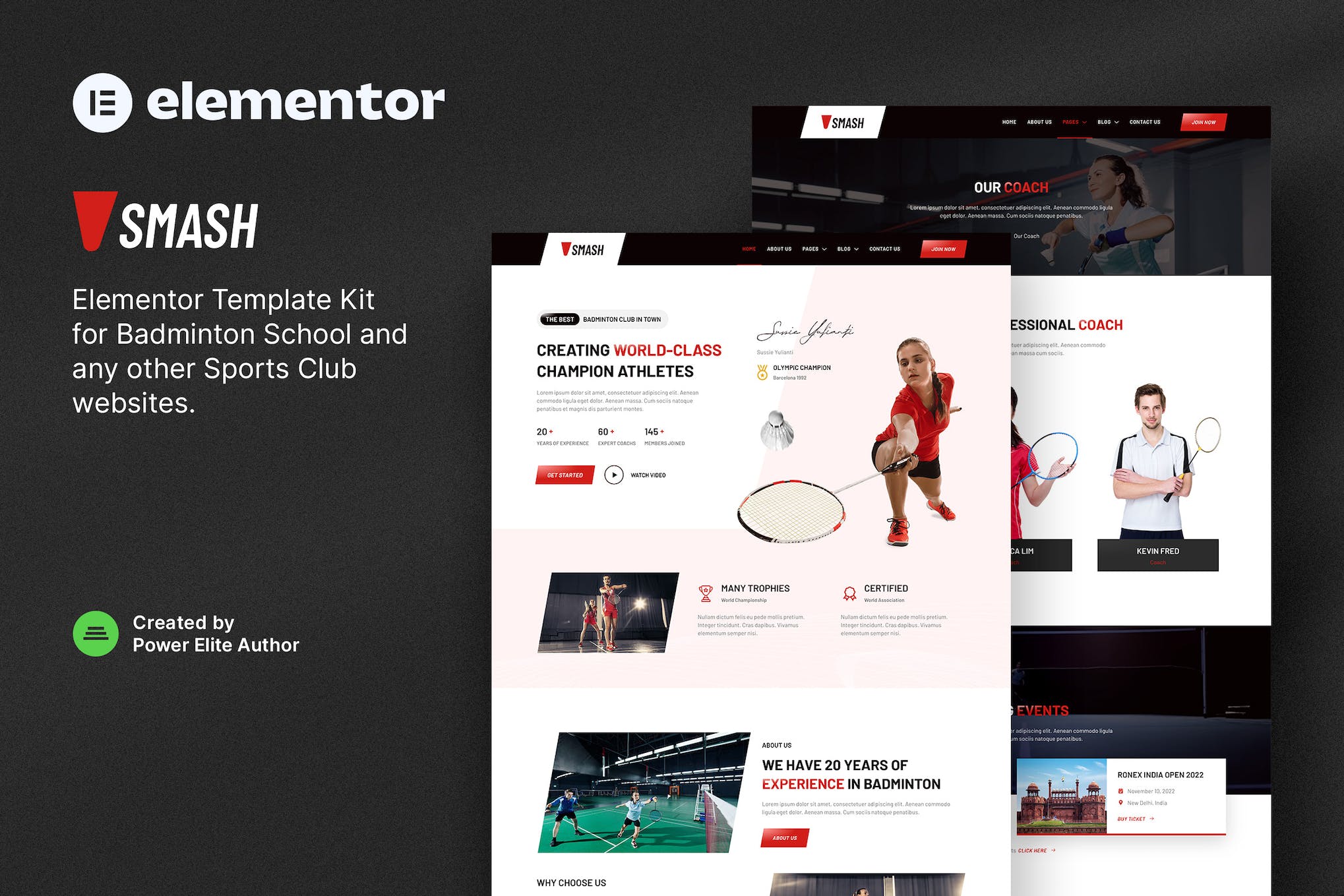 Smash – Badminton School & Sports Club Elementor Template Kit template kit cover image