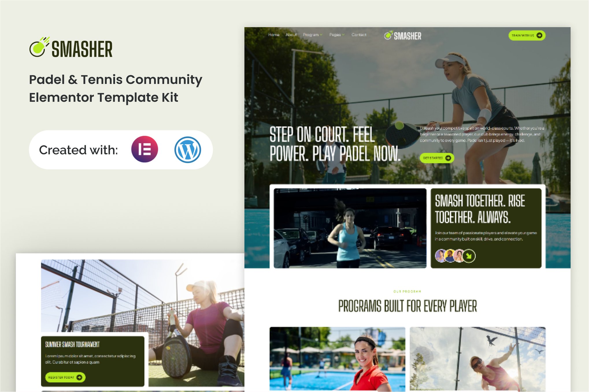 Smasher - Padel Tennis Community Elementor Template Kit template kit cover image
