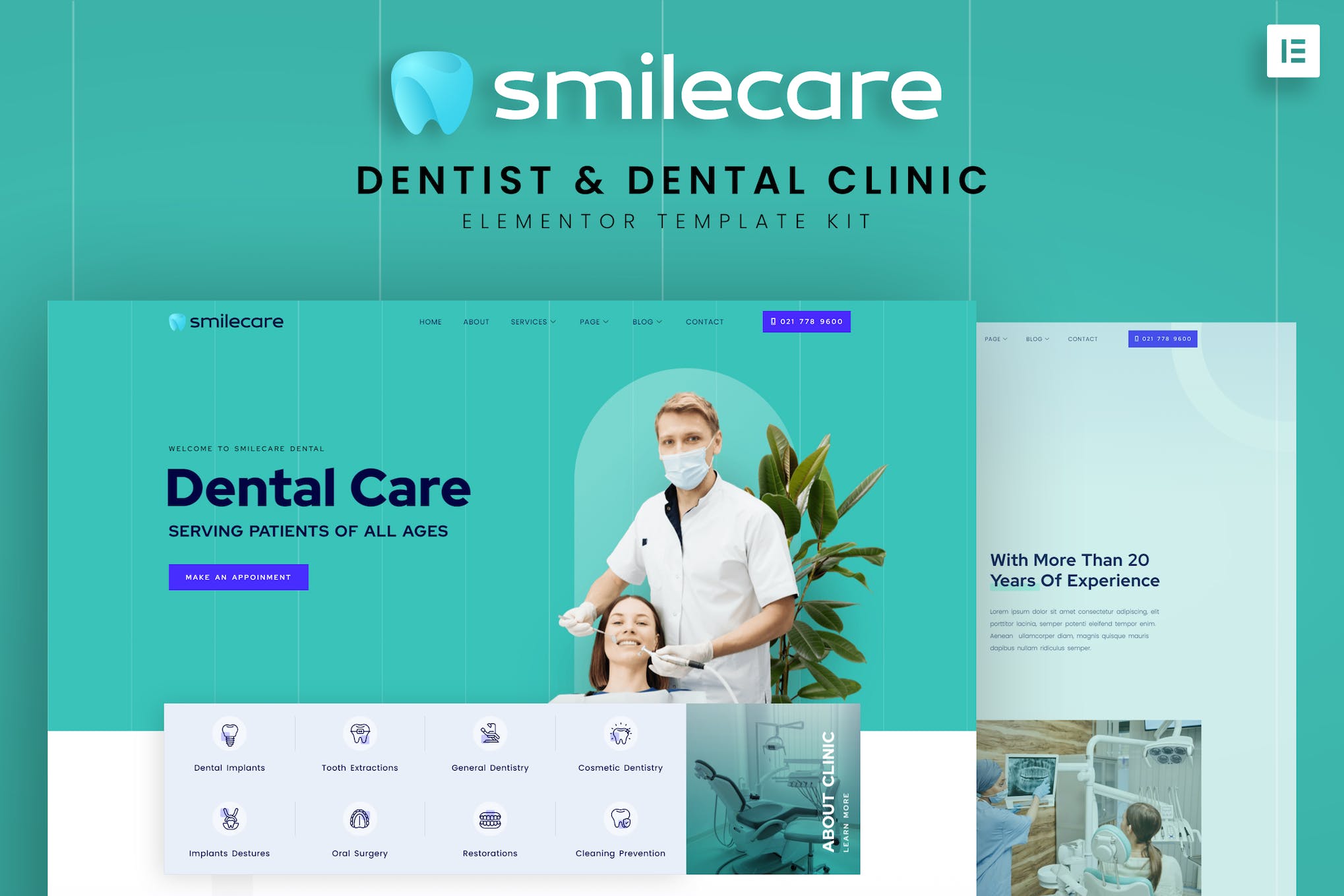 Smilecare - Dentist & Dental Clinic Elementor Template Kit template kit cover image
