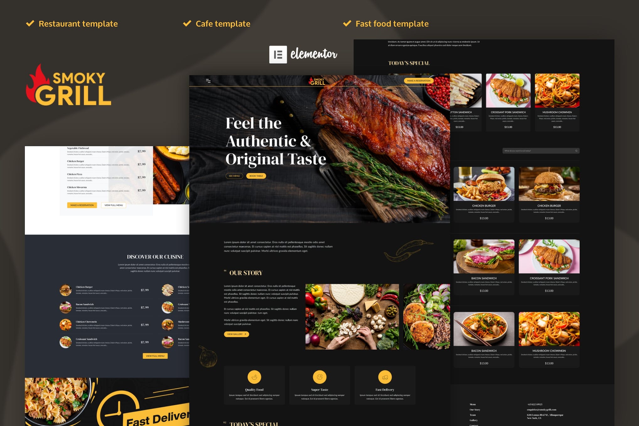 Smoky Grill - Restaurant & Cafe Elementor Pro Template Kit template kit cover image