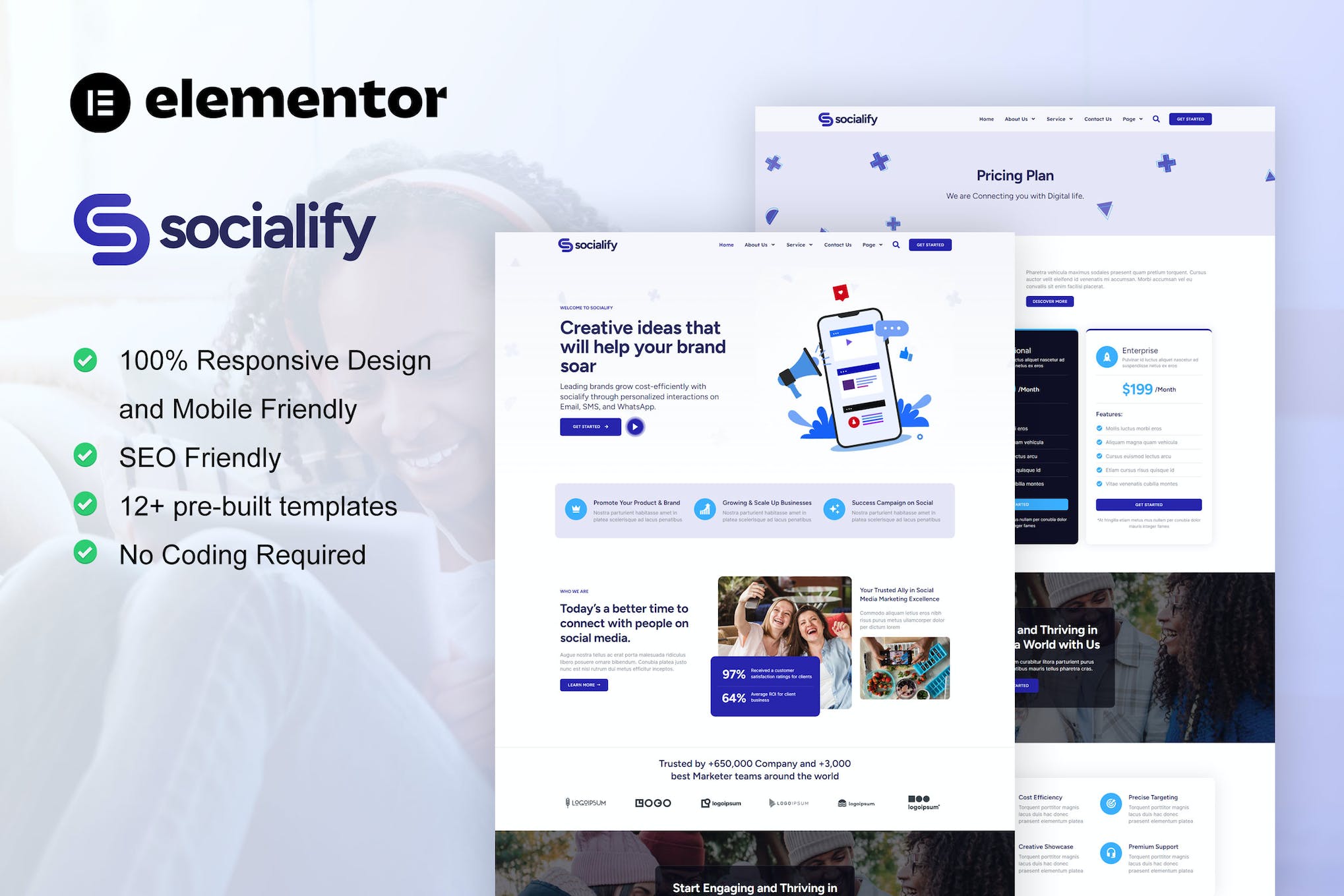 Socialify - Social Media Marketing Agency Elementor Pro Template Kit template kit cover image