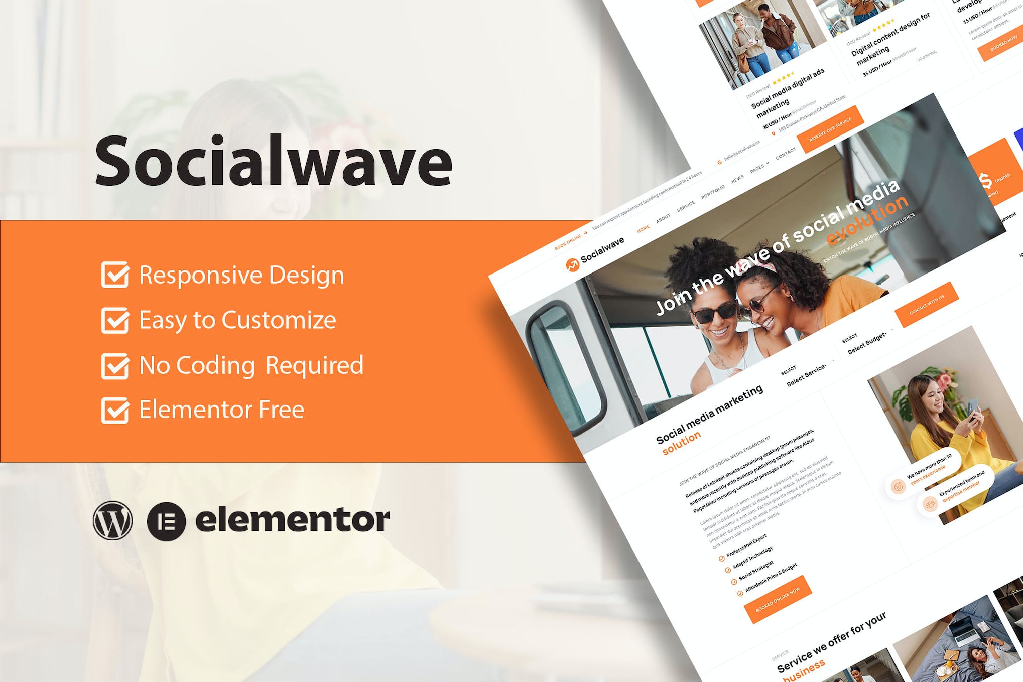 SocialWave - Social Media & Digital Marketing Service Elementor Template Kit template kit cover image