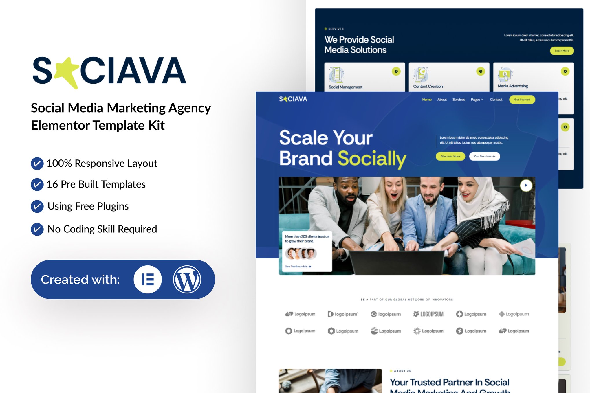 Sociava - Social Media Marketing Agency Elementor Template Kit template kit cover image