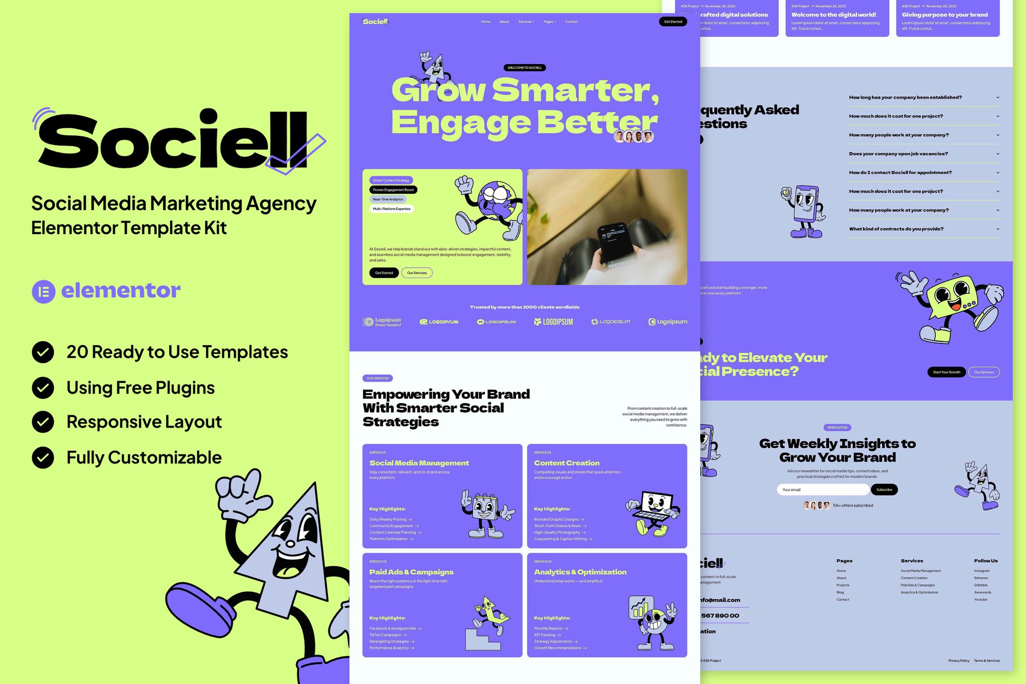 Sociell - Social Media Marketing Agency Elementor Template Kit template kit cover image