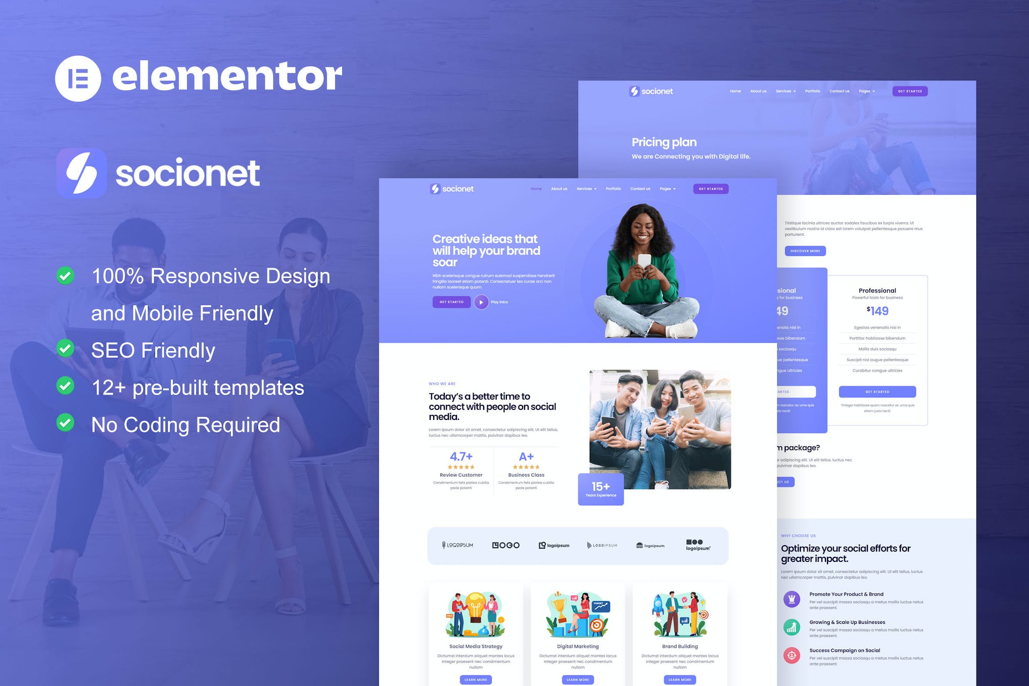 Socionet - Social Media Marketing Agency Elementor Template Kit template kit cover image