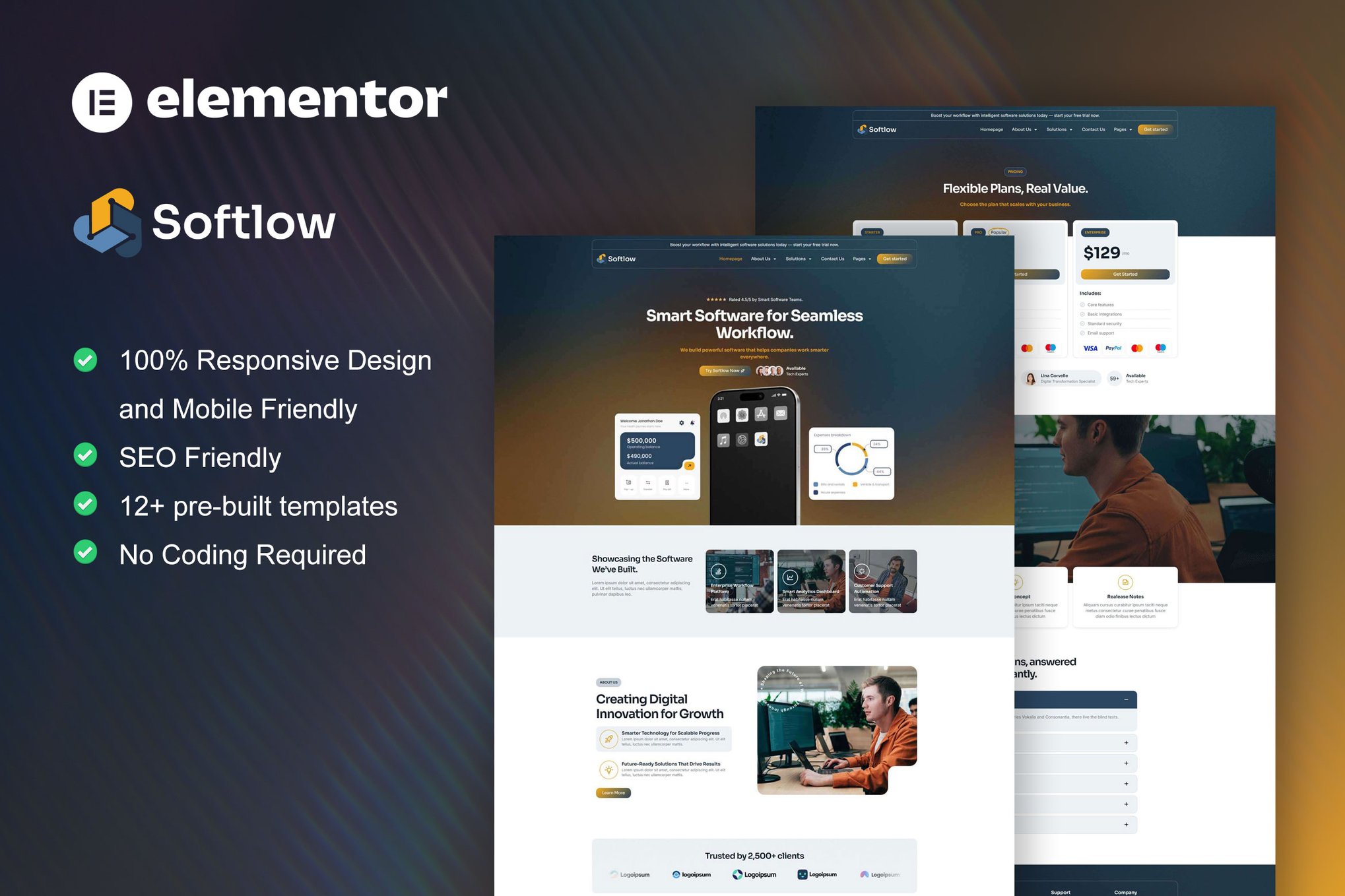 Softlow - Technology & Software Company Elementor Template Kit template kit cover image