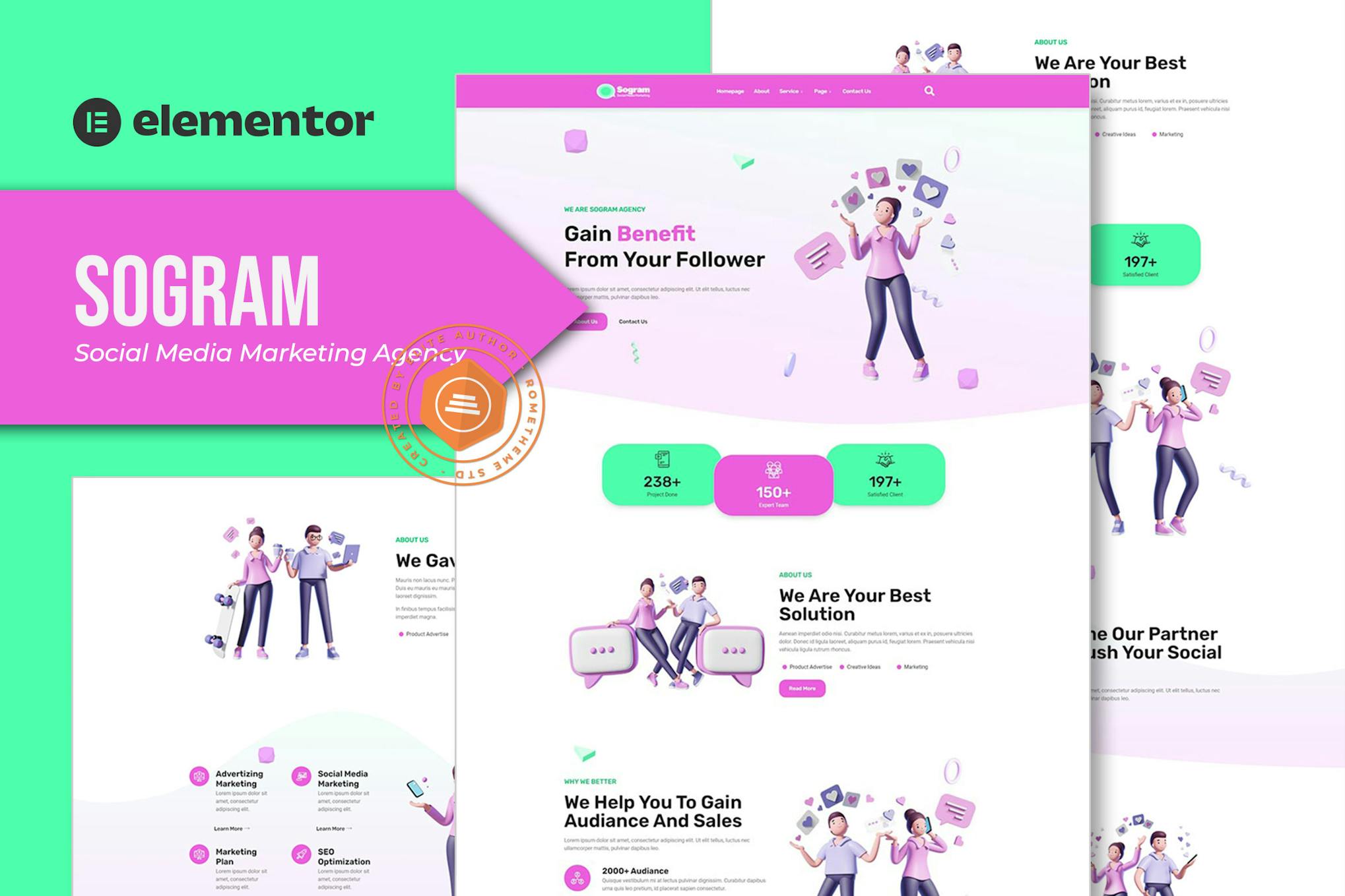 Sogram - Social Media Marketing Agency Elementor Template Kit template kit cover image