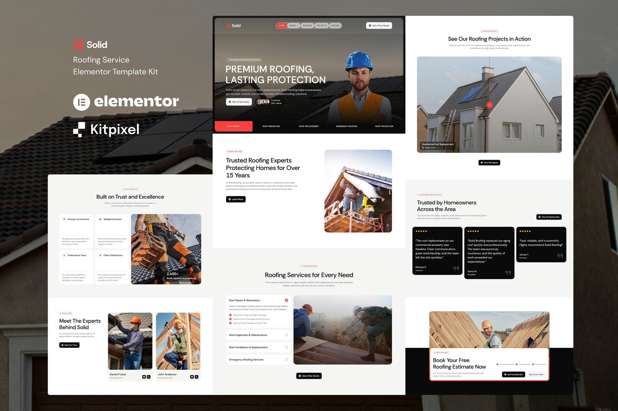 Solid - Roofing Repair & Construction Service Elementor Template Kit template kit cover image