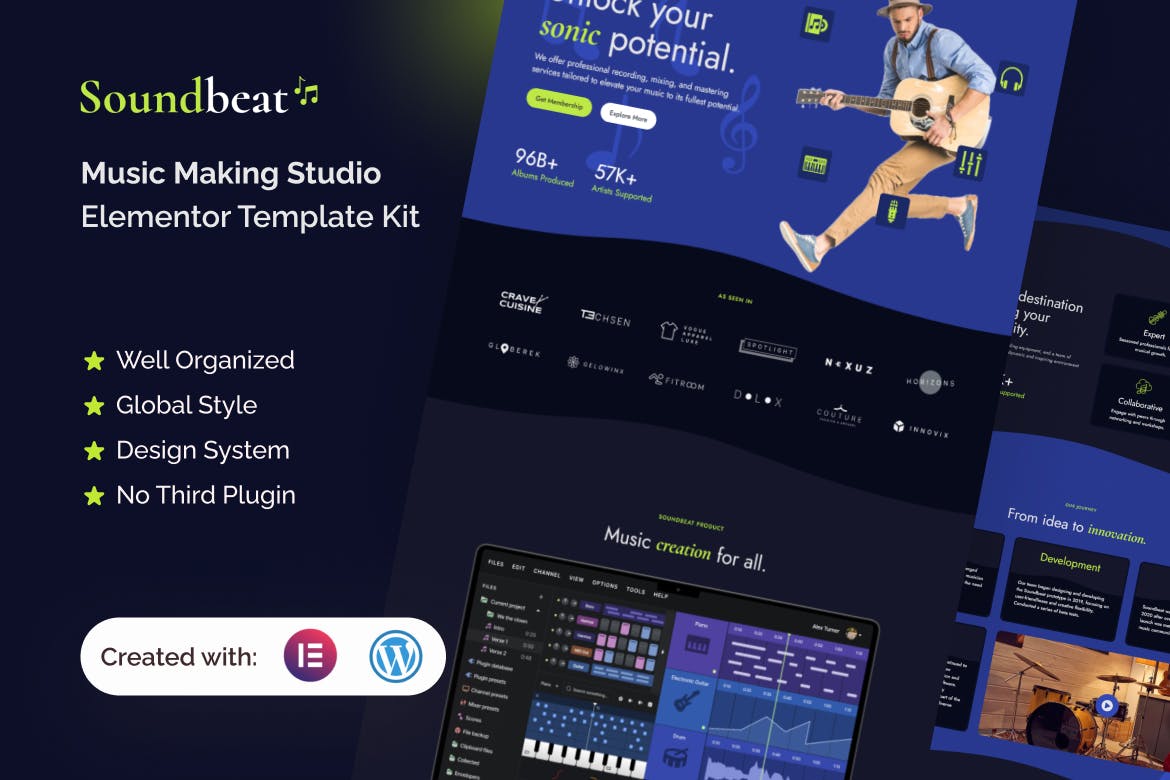 Soundbeat - Music Making Studio Elementor Pro Template Kit template kit cover image