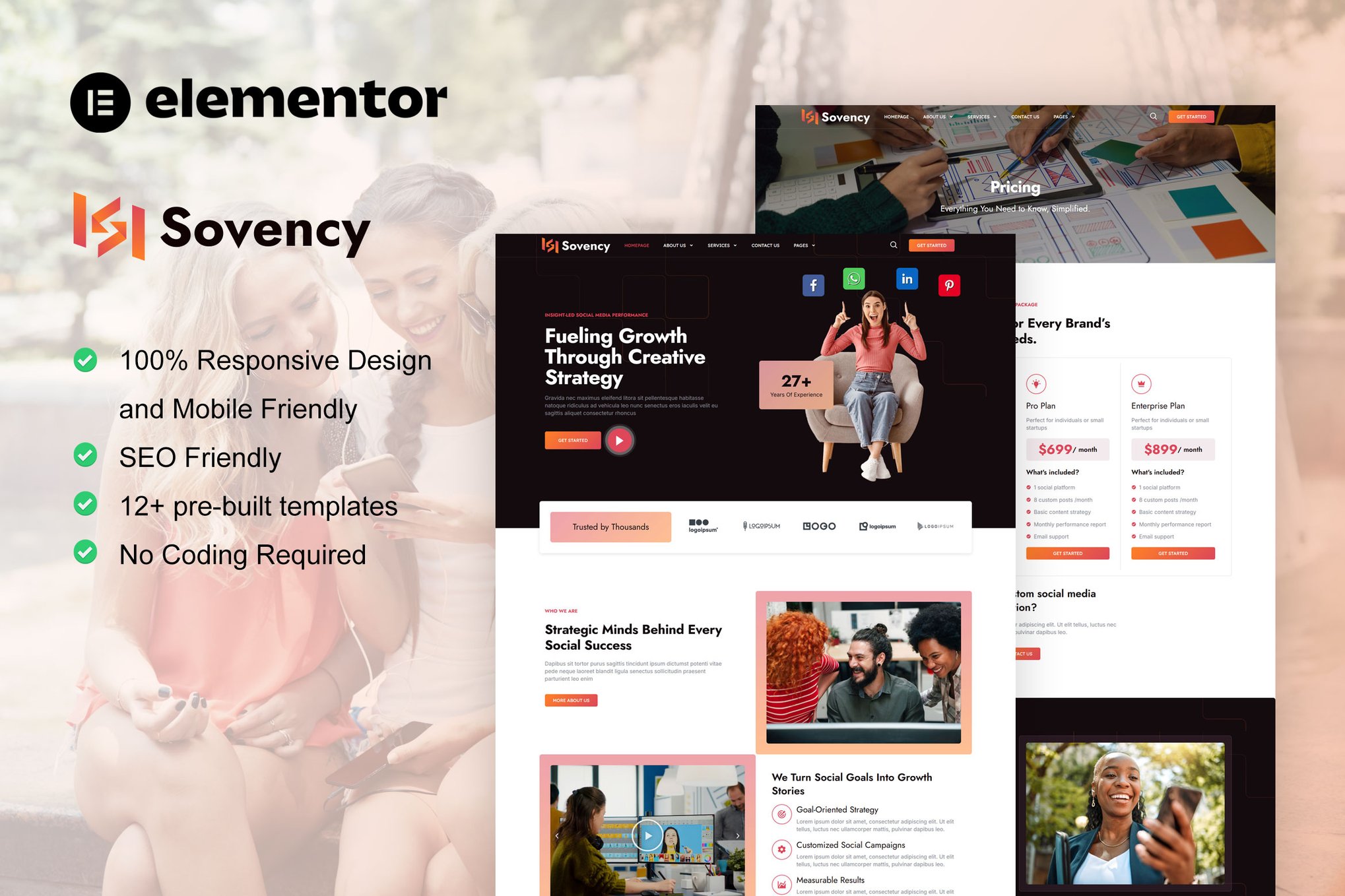 Sovency - Social Media Marketing Agency Elementor Pro Template Kit template kit cover image