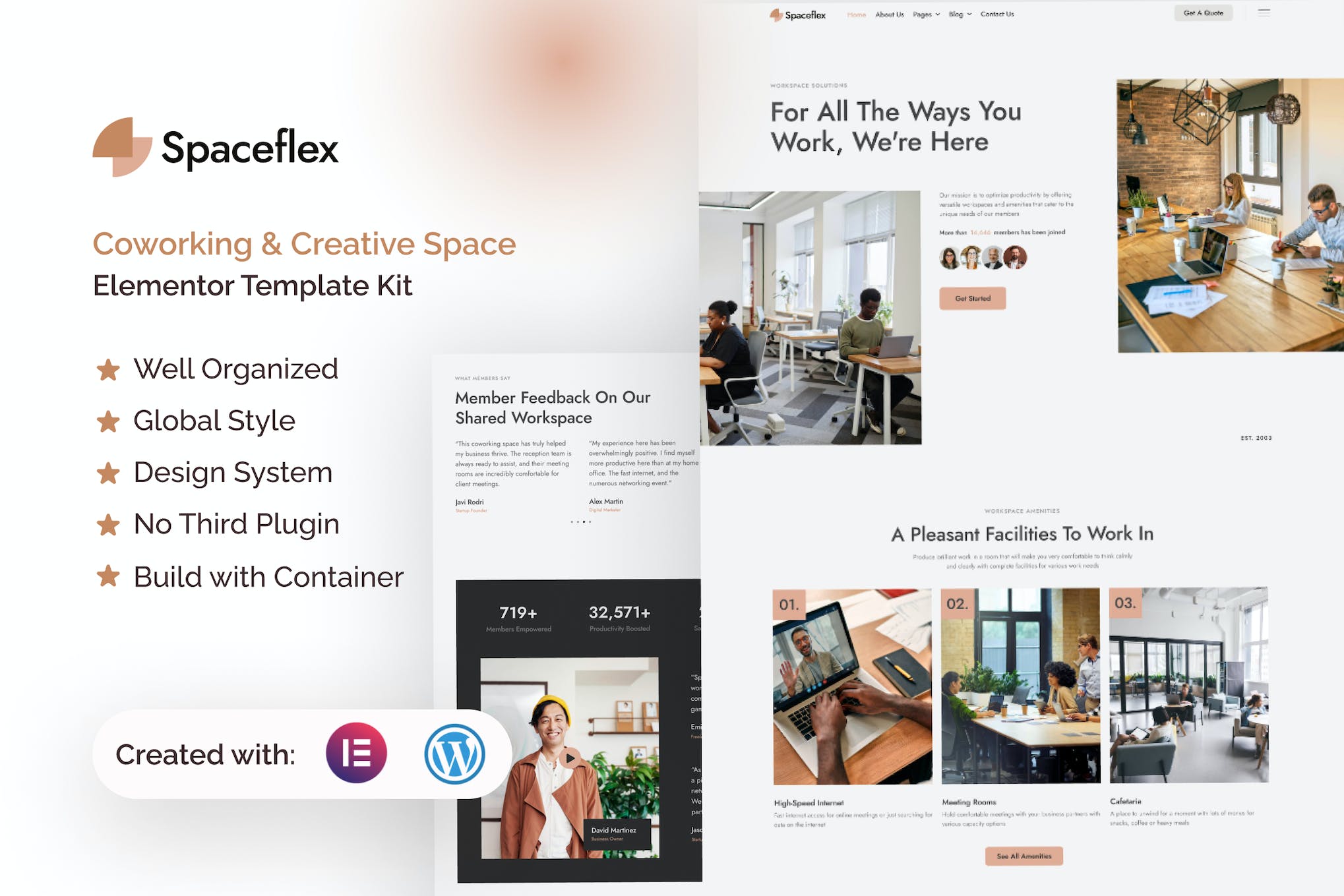 SpaceFlex Coworking & Creative Space Elementor Template Kit template kit cover image