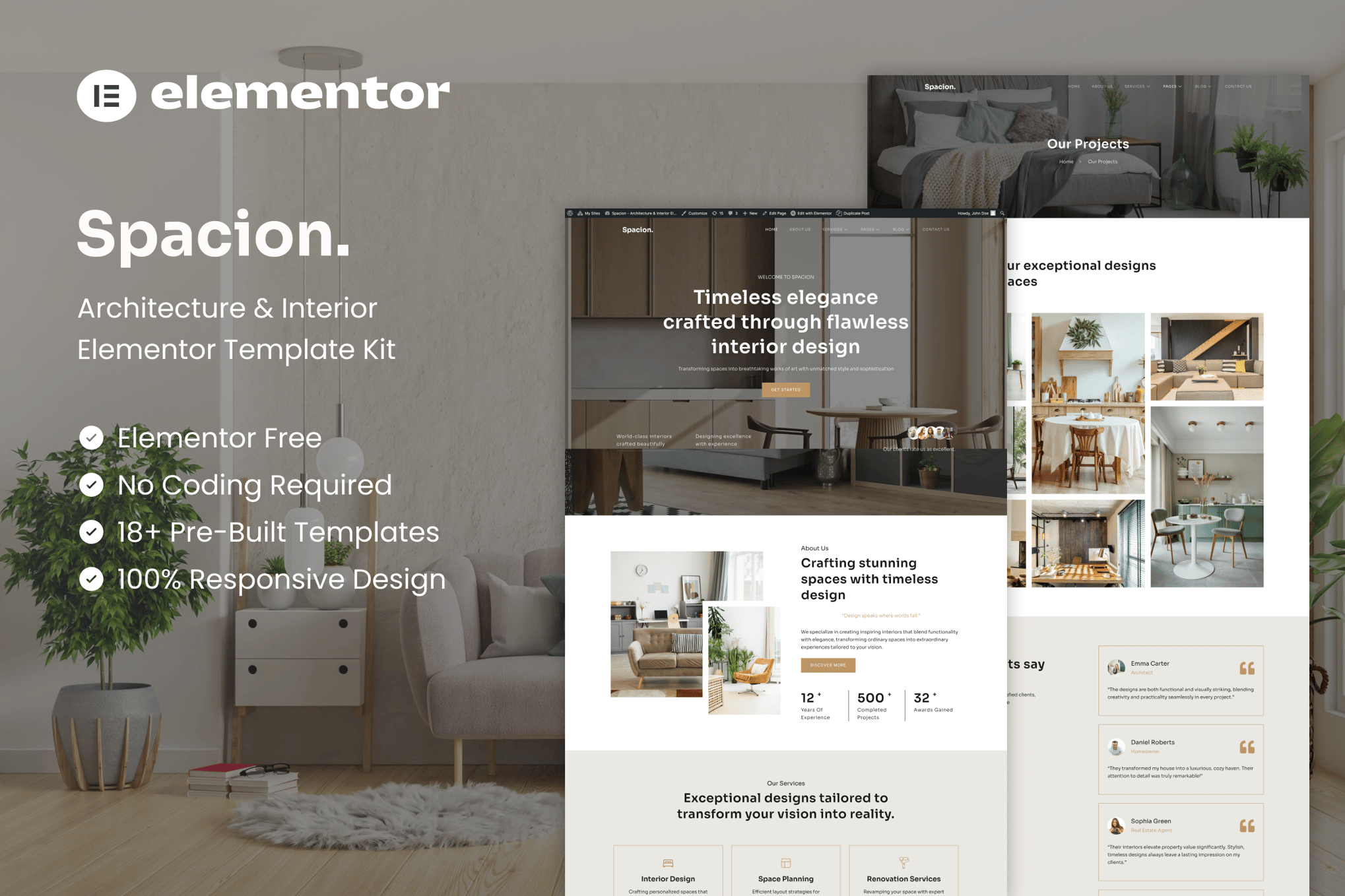 Spacion - Architecture & Interior Elementor Template Kit template kit cover image