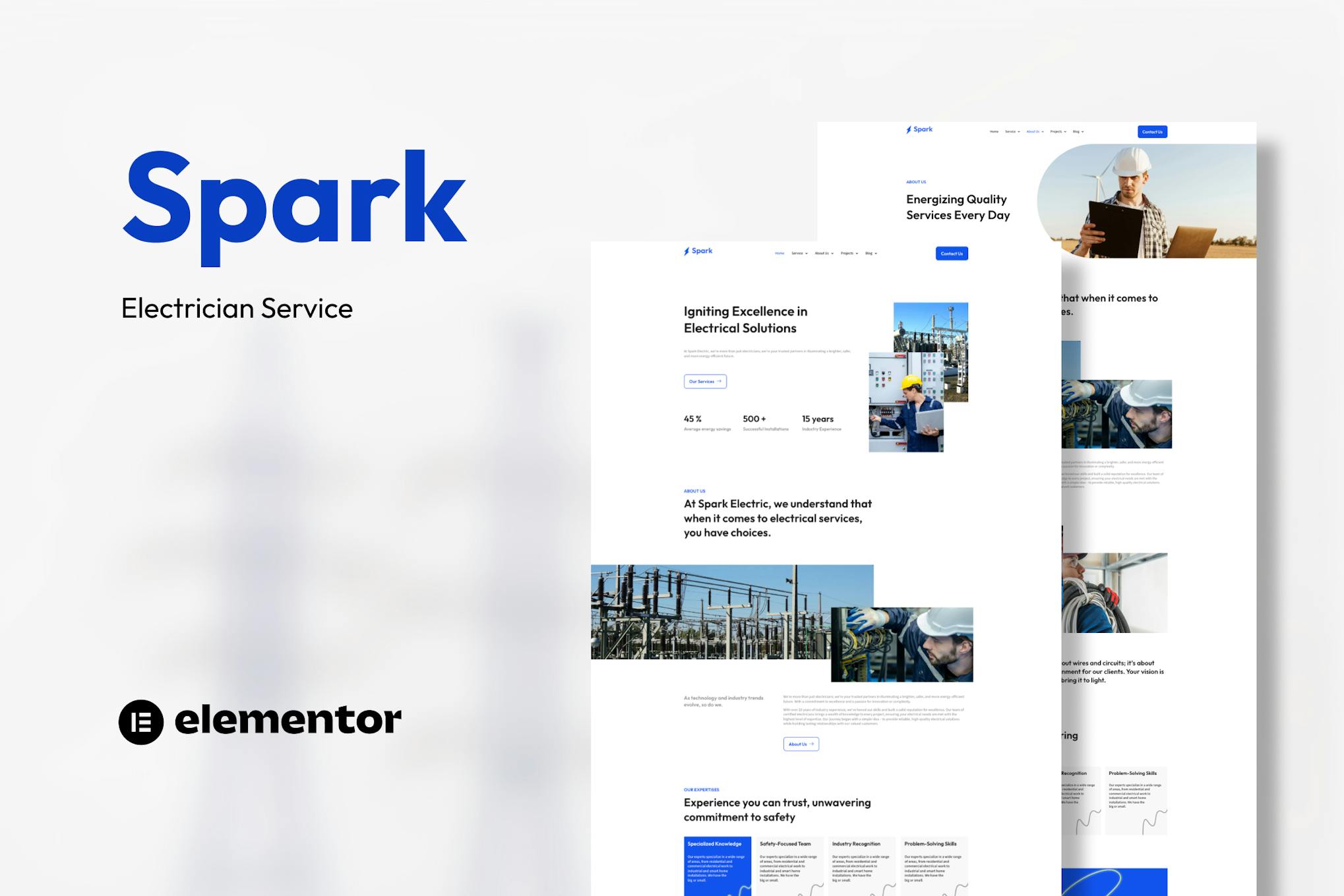 Spark - Electrician Service Elementor Template Kit template kit cover image