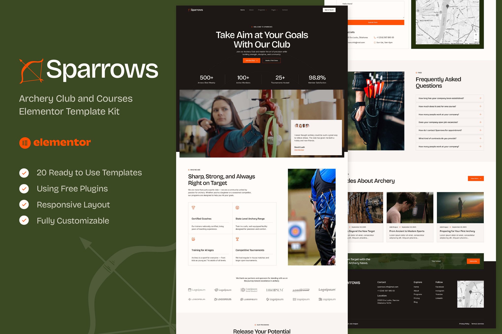 Sparrows - Archery Club & Courses Elementor Template Kit template kit cover image