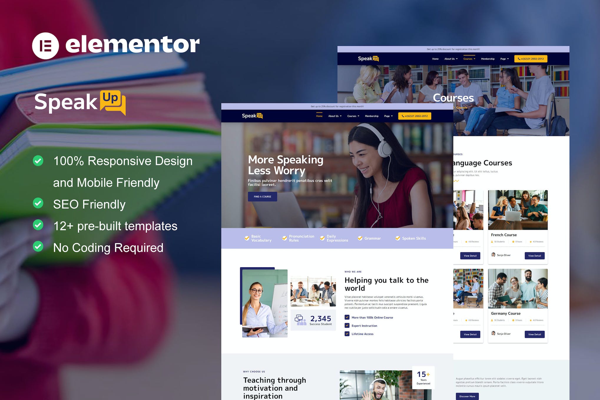 SpeakUp - Language Course & Translation Service Elementor Template Kit template kit cover image