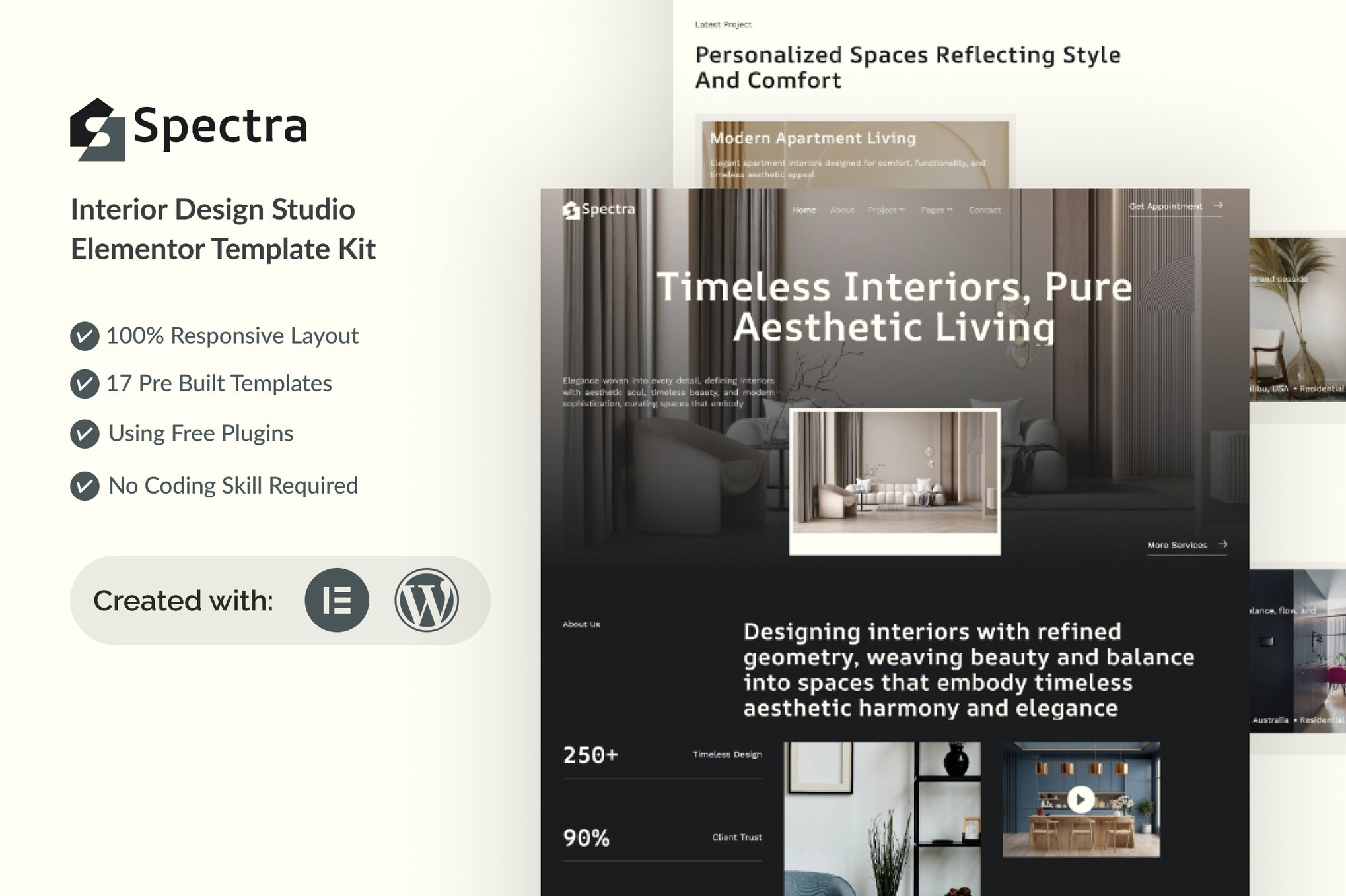 Spectra - Interior Design Studio Elementor Template Kit template kit cover image