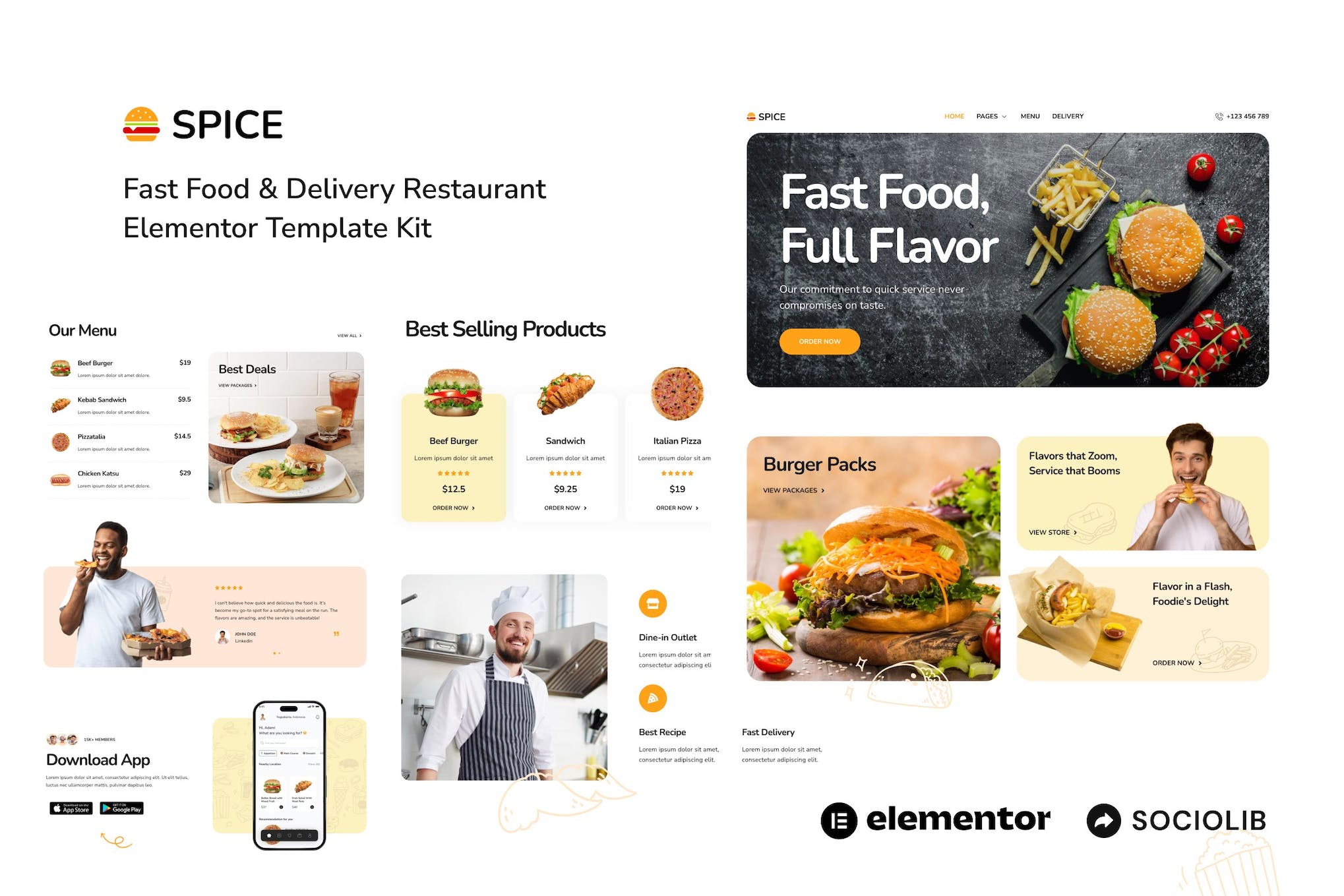 Spice - Fast Food & Delivery Restaurant Elementor Template Kit template kit cover image
