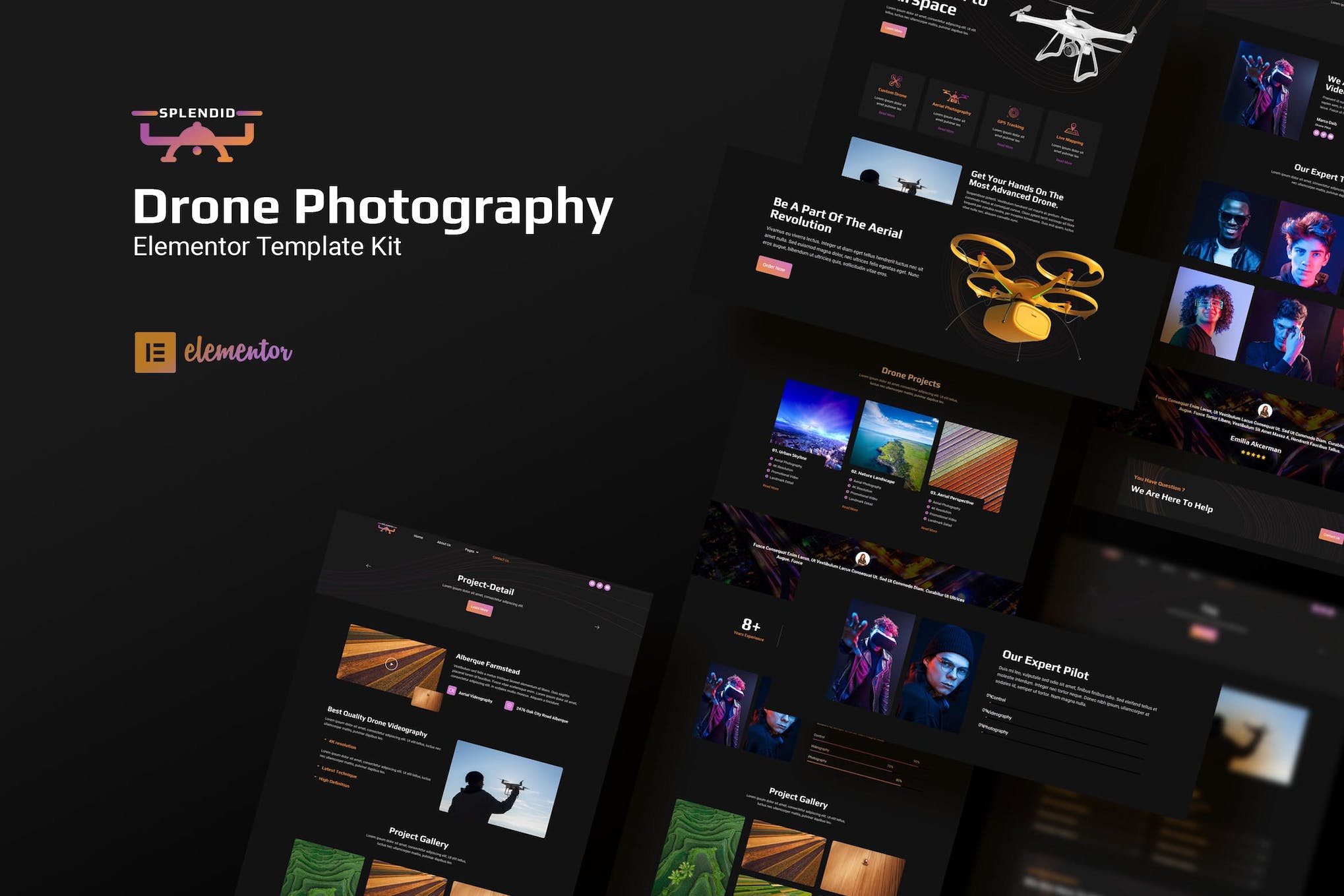 Splendid - Drone Photography Elementor Template Kit template kit cover image