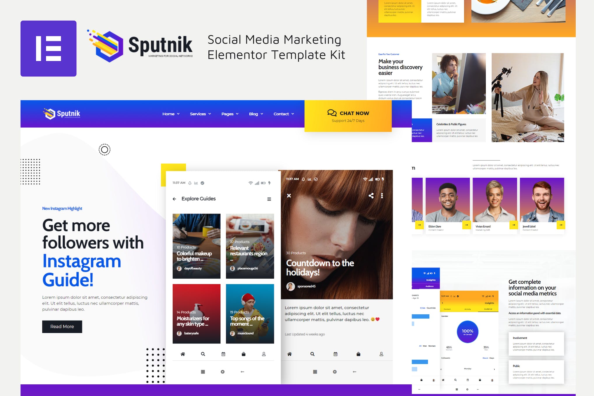 Sputnik - Social Media Marketing Elementor Template Kit template kit cover image