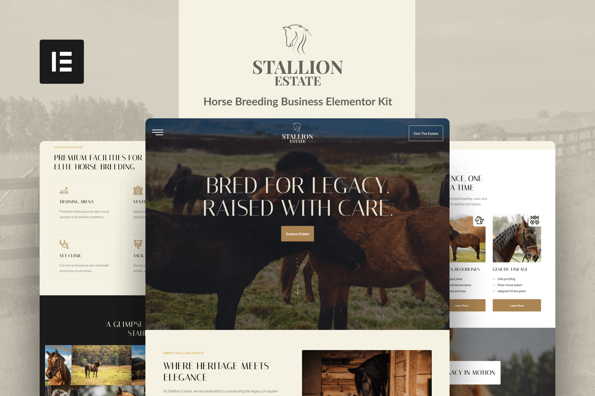 StallionEstate - Horse Breeding Business Elementor Pro Template Kit template kit cover image