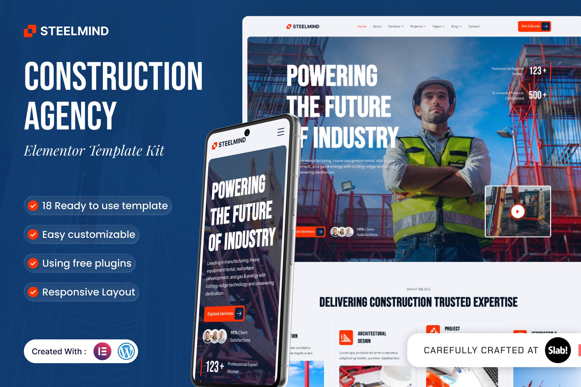 Steelmind - Construction Agency Elementor Template Kit template kit cover image