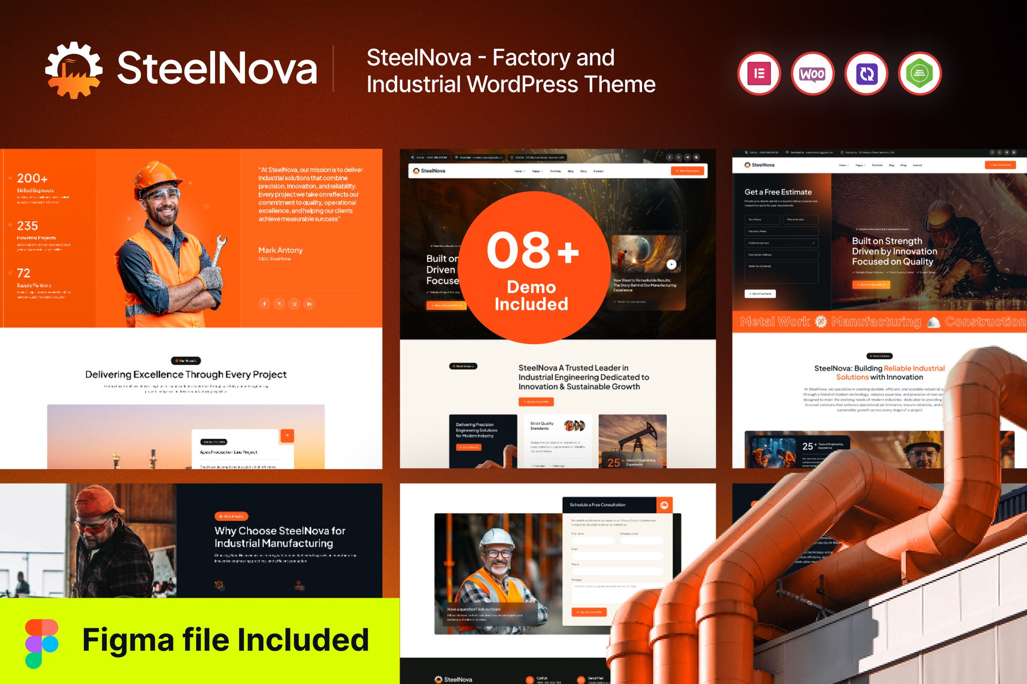 SteelNova – Factory & Industrial WordPress Theme theme cover image