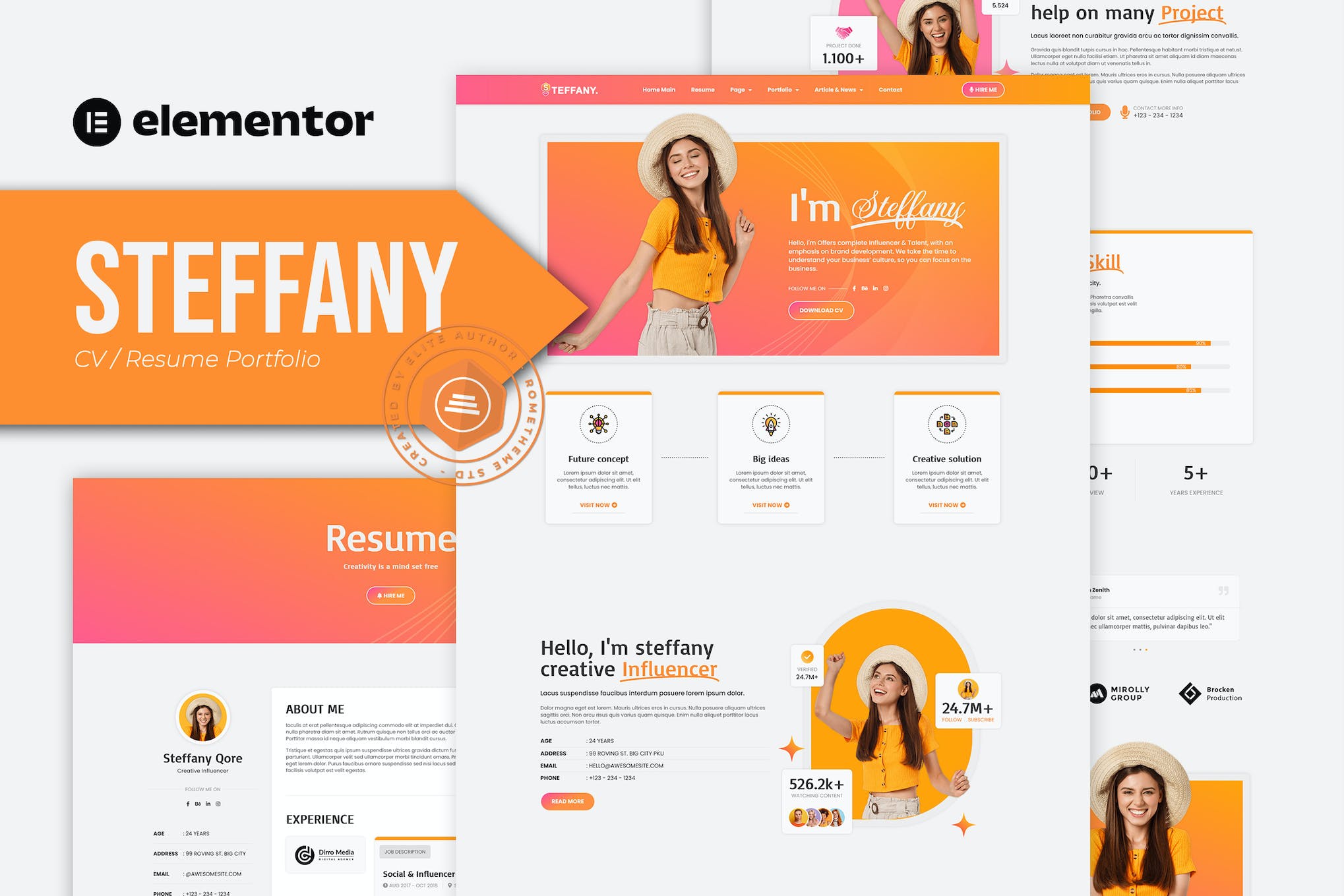 Steffany - CV Resume Elementor Pro Template Kit template kit cover image