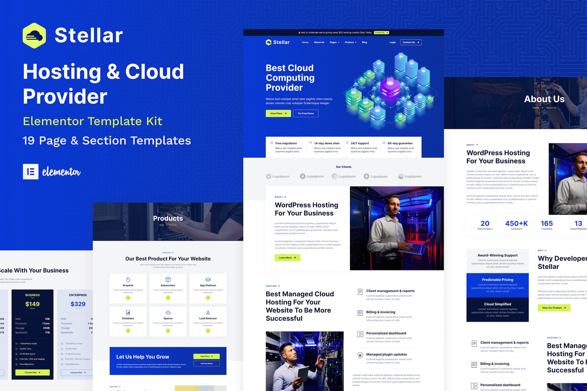 Stellar - Hosting & Cloud Provider WordPress Elementor Template Kit template kit cover image