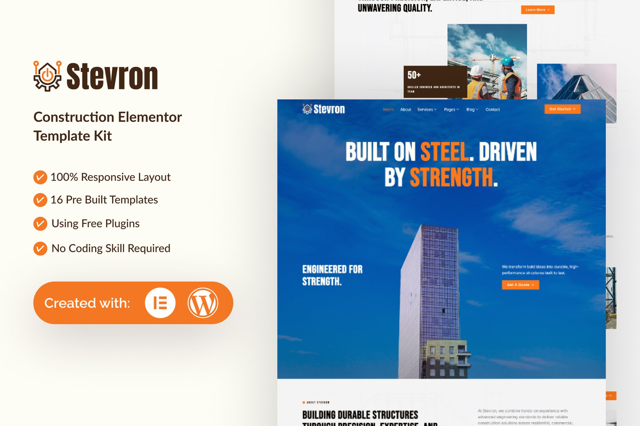 Stevron - Construction Elementor Template Kit template kit cover image