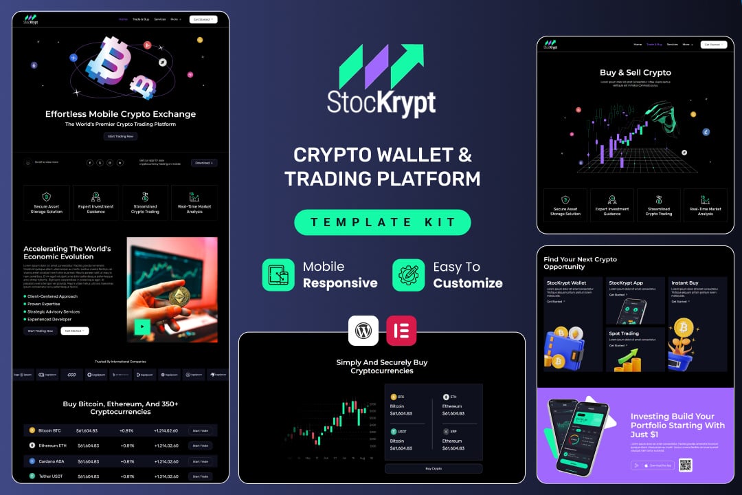 Stockrypt - Online Trading & Investment Elementor Template Kit template kit cover image