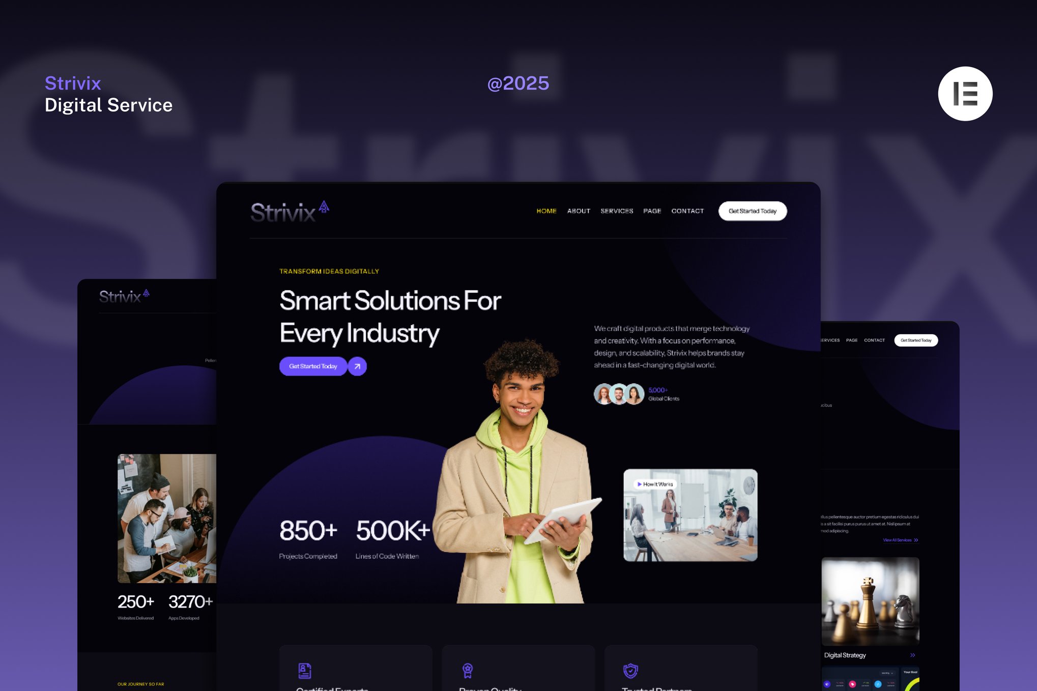 Strivix - Dark Tech & Digital Service Website Elementor Template Kits template kit cover image