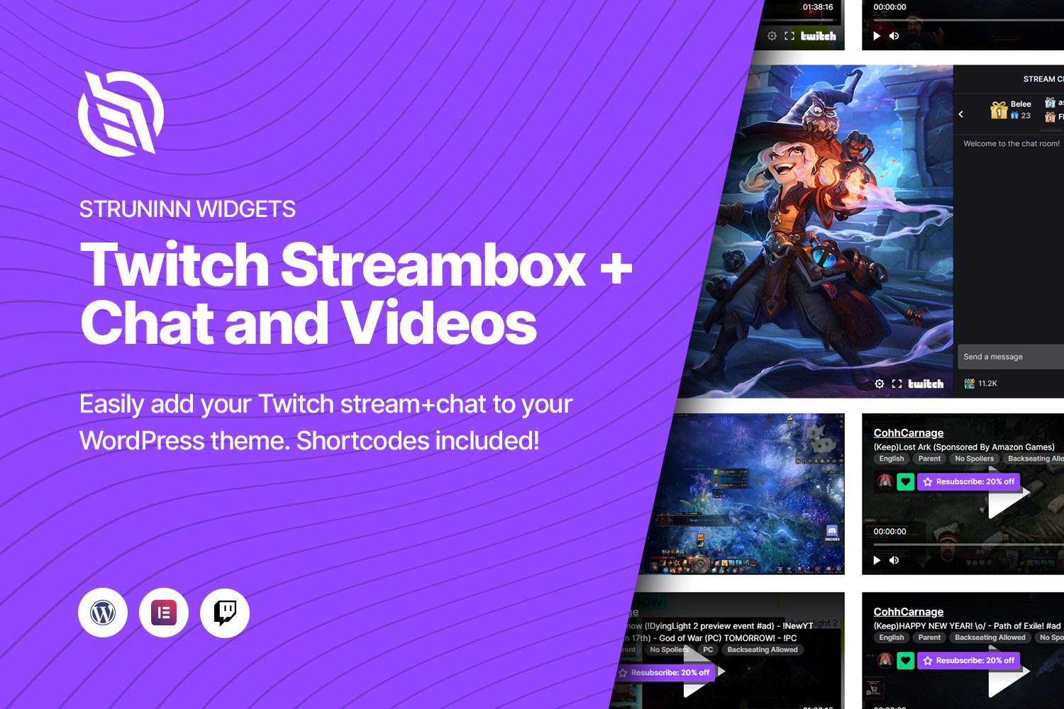 Struninn - Twitch Streambox and Chat For Elementor plugin cover image