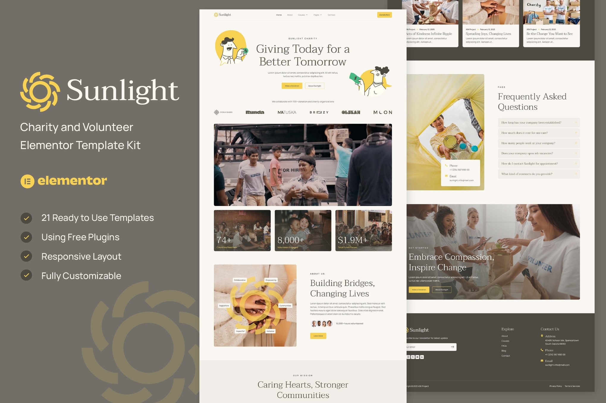 Sunlight - Charity and Volunteer Elementor Template Kit template kit cover image