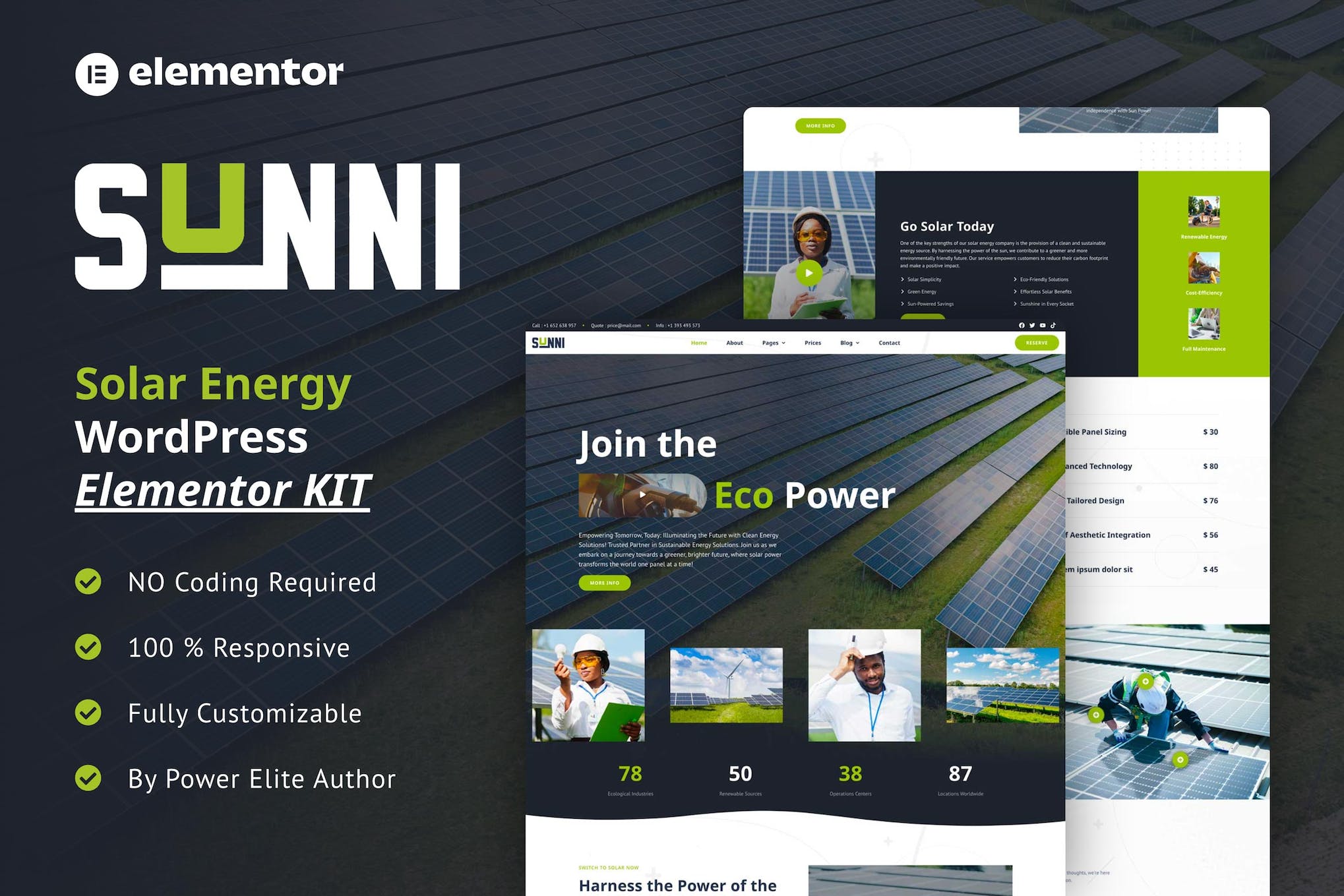 Sunni - Solar Energy Elementor Template Kit template kit cover image