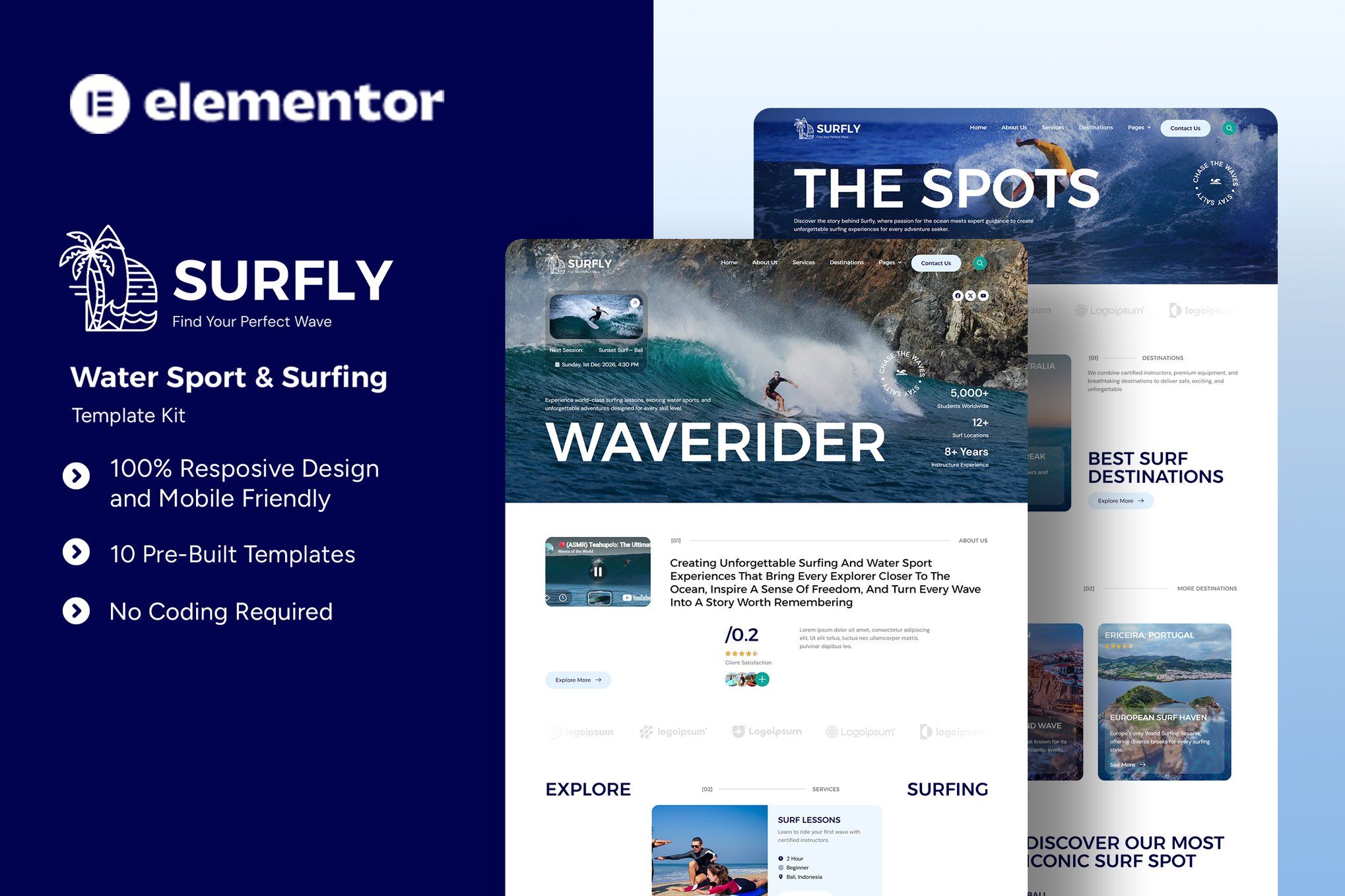 Surfly - Water Sport & Surfing Elementor Template Kit template kit cover image