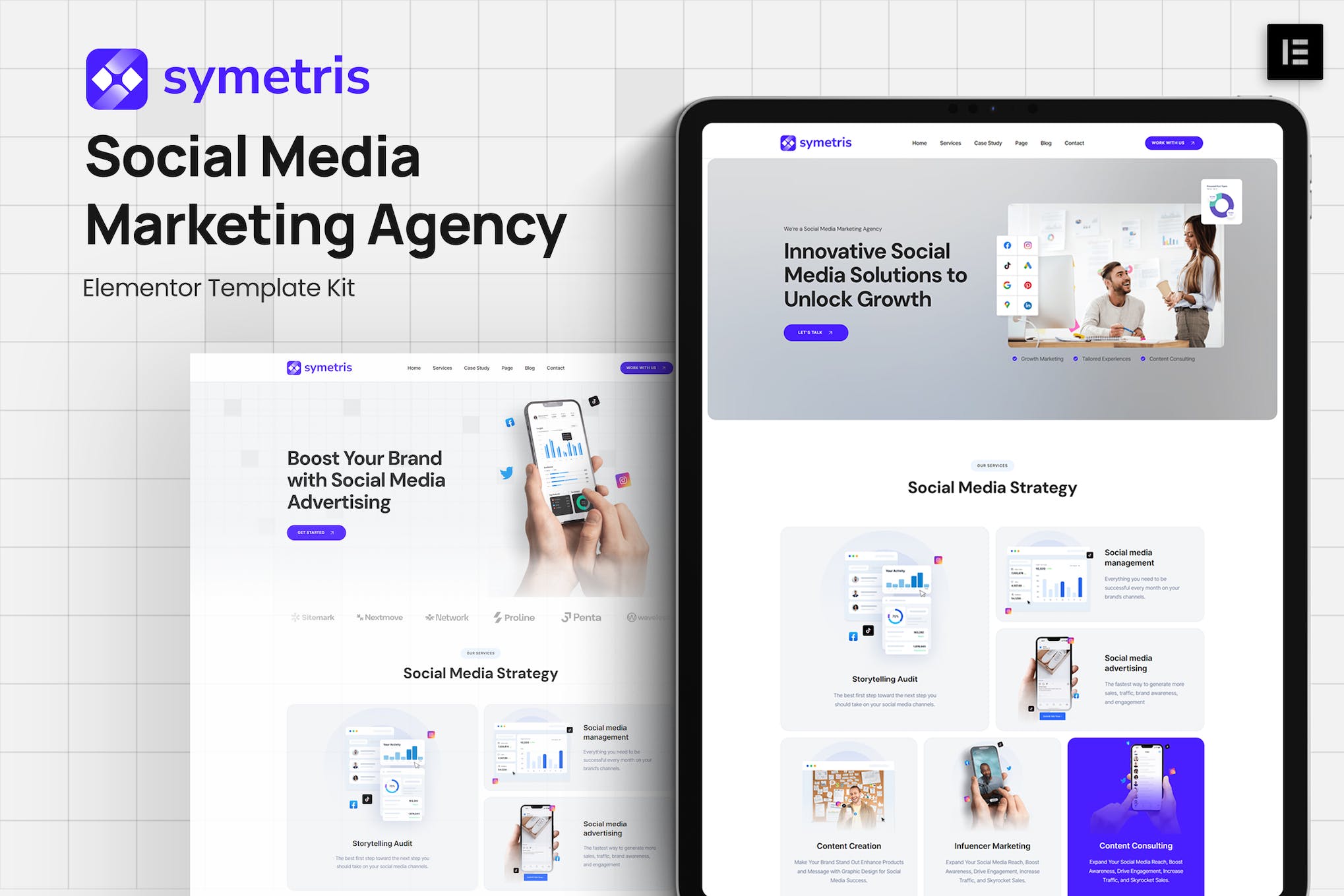 Symetris - Social Media Marketing Agency Elementor Template Kit template kit cover image