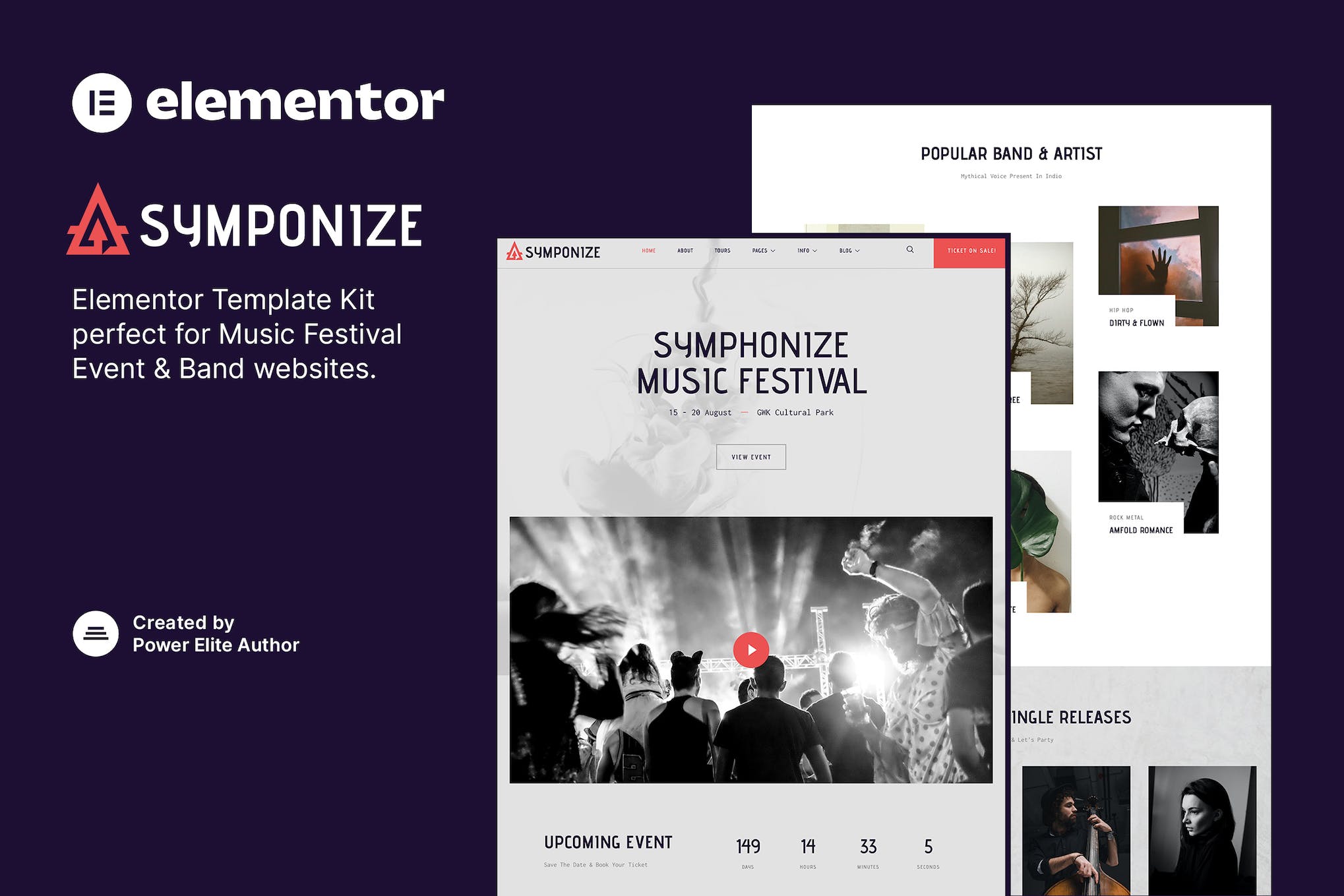 Symphonize – Music Festival Event & Band Elementor Template Kit template kit cover image